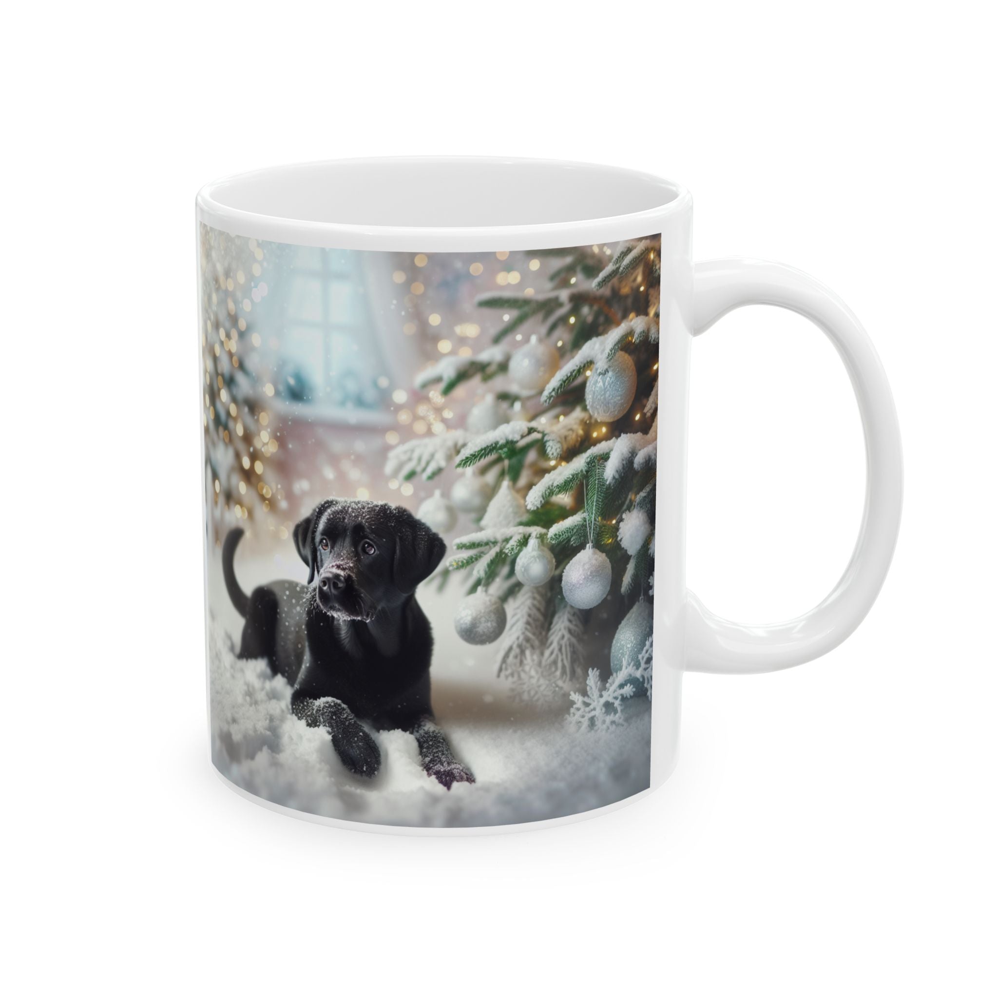 Black Lab Puppy Holiday Ceramic Mug, (11oz, 15oz)