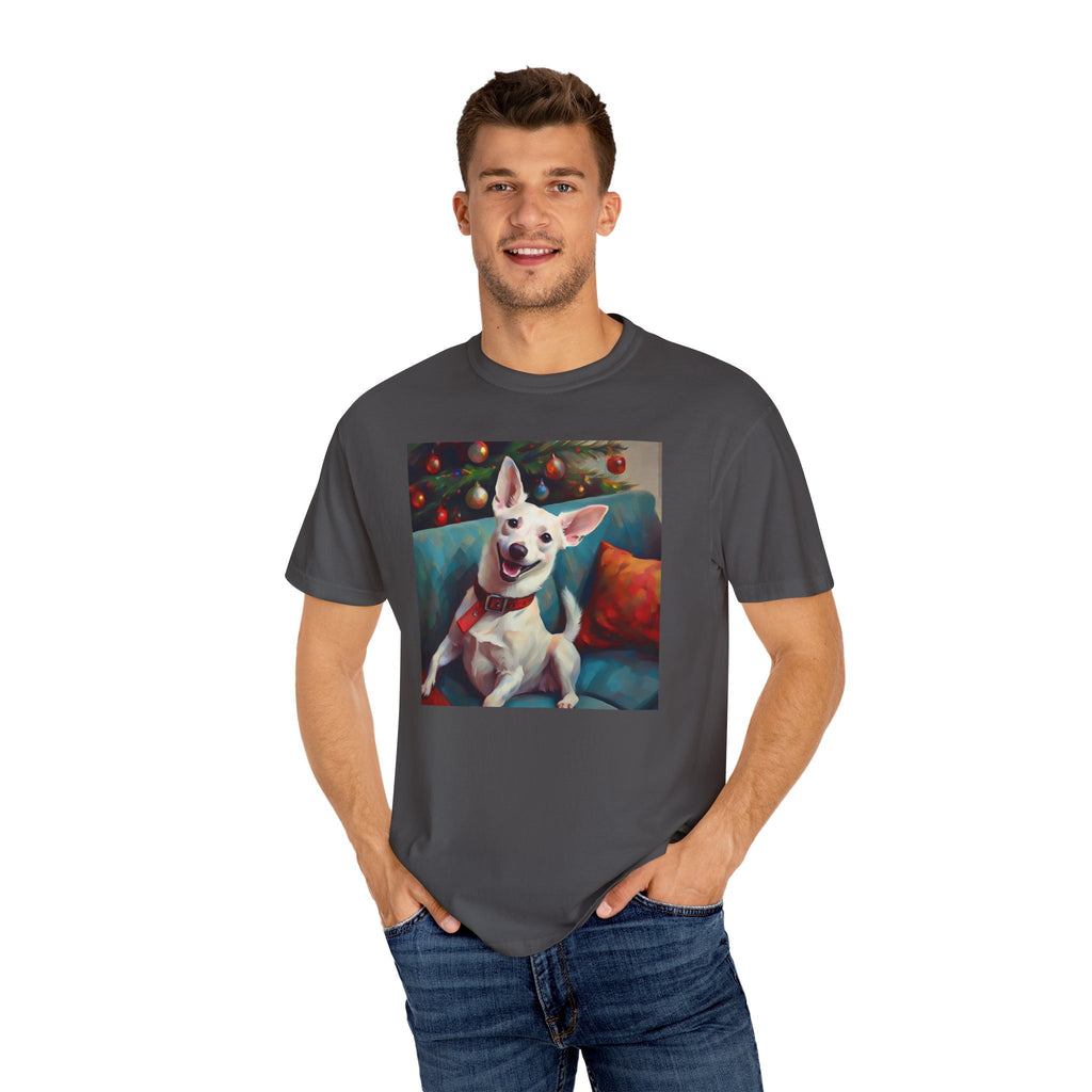 White Corgi Holiday II Unisex Garment-Dyed T-shirt