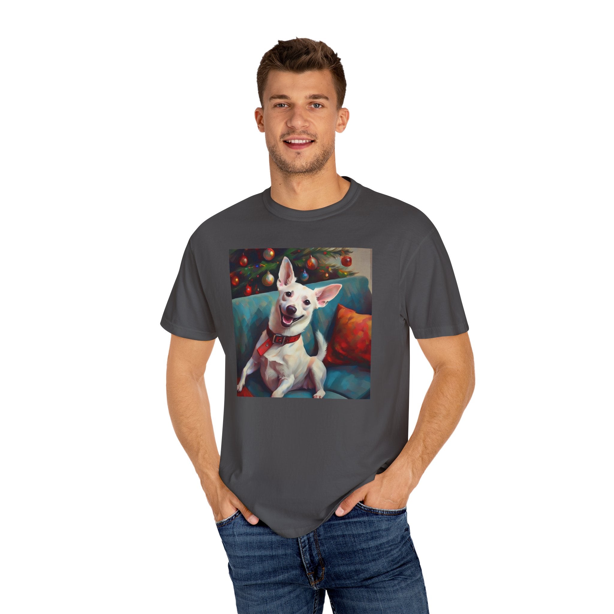 White Corgi Holiday II Unisex Garment-Dyed T-shirt