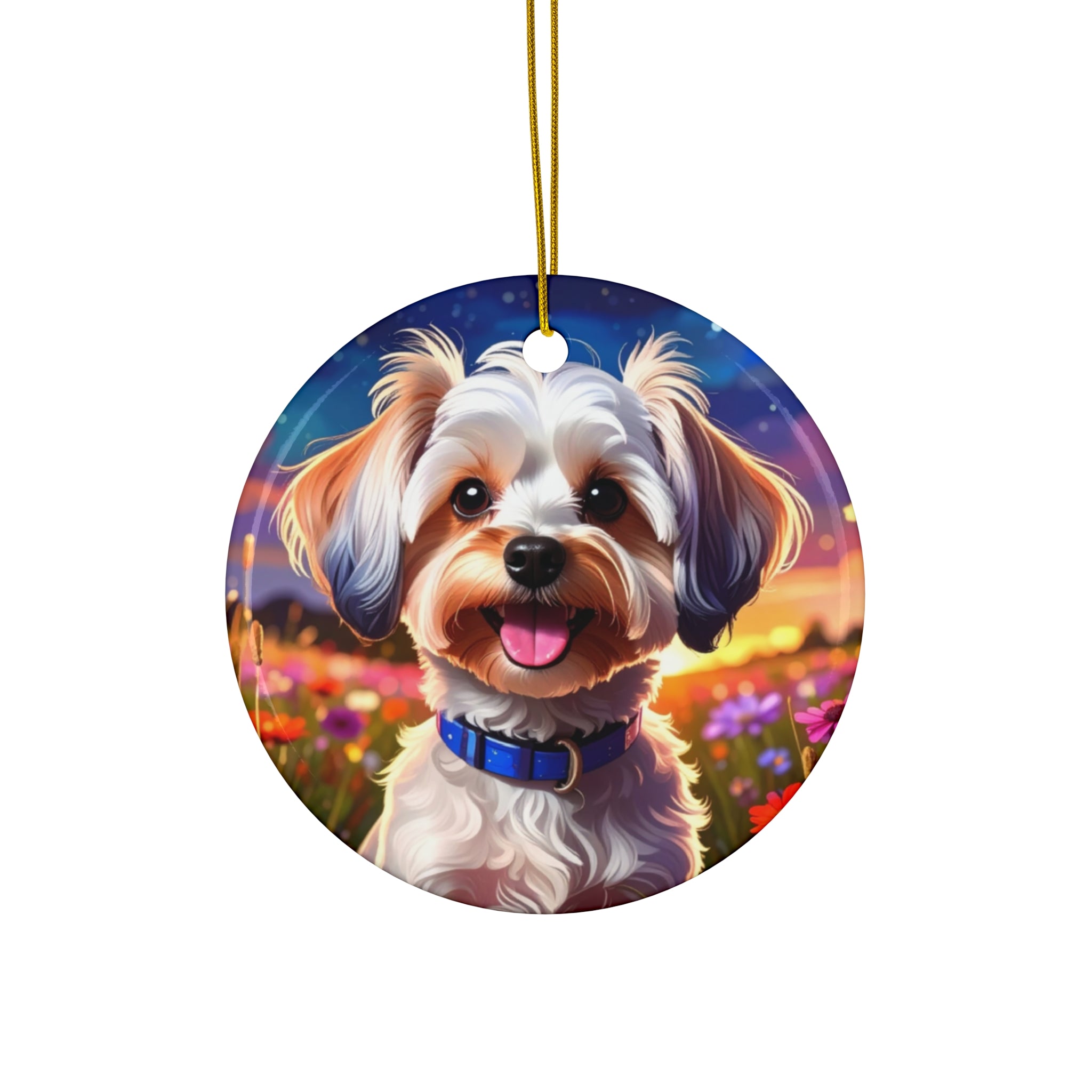Yorkie Stary Night Ceramic Ornament