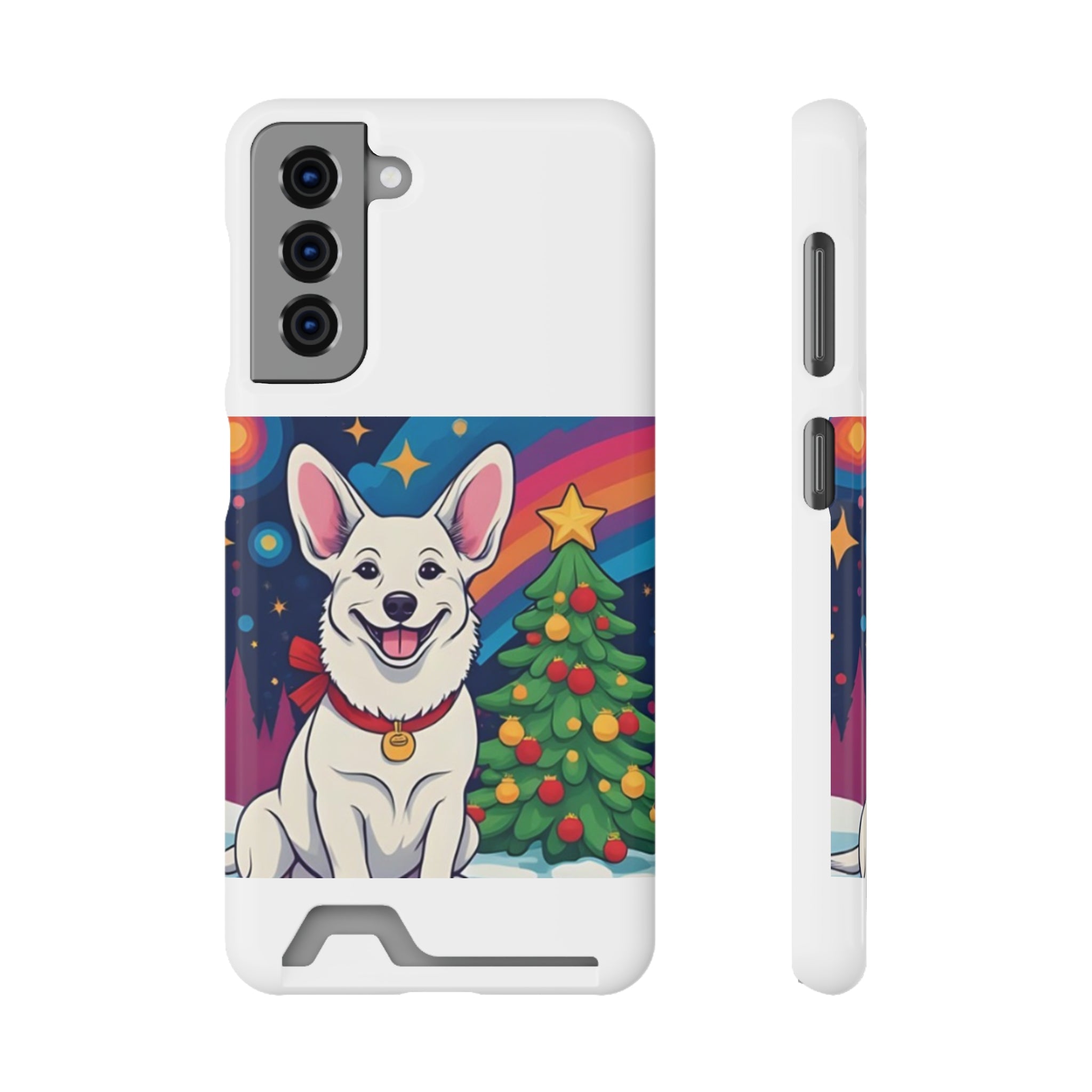 White Corgi Holiday Phone Case with Card Holder