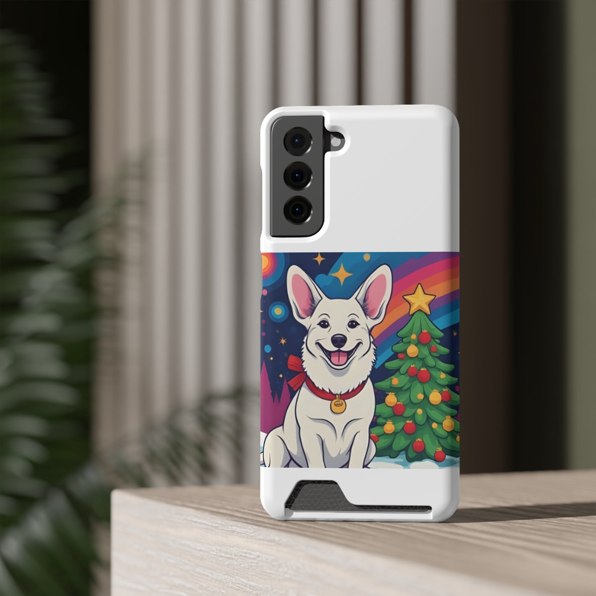 White Corgi Holiday Phone Case with Card Holder