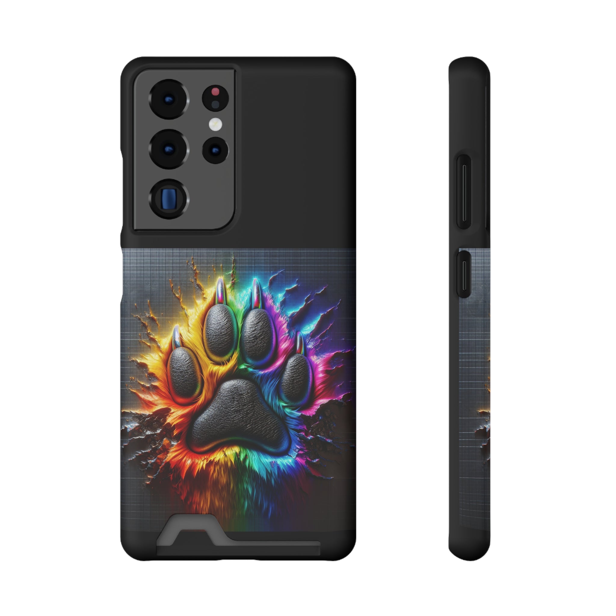 Electric Rainbow Dog Paw Phone Case with Card Holder