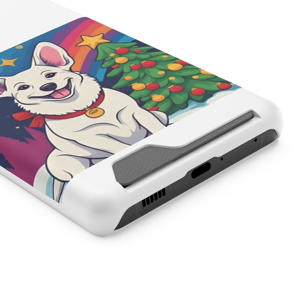 White Corgi Holiday Phone Case with Card Holder