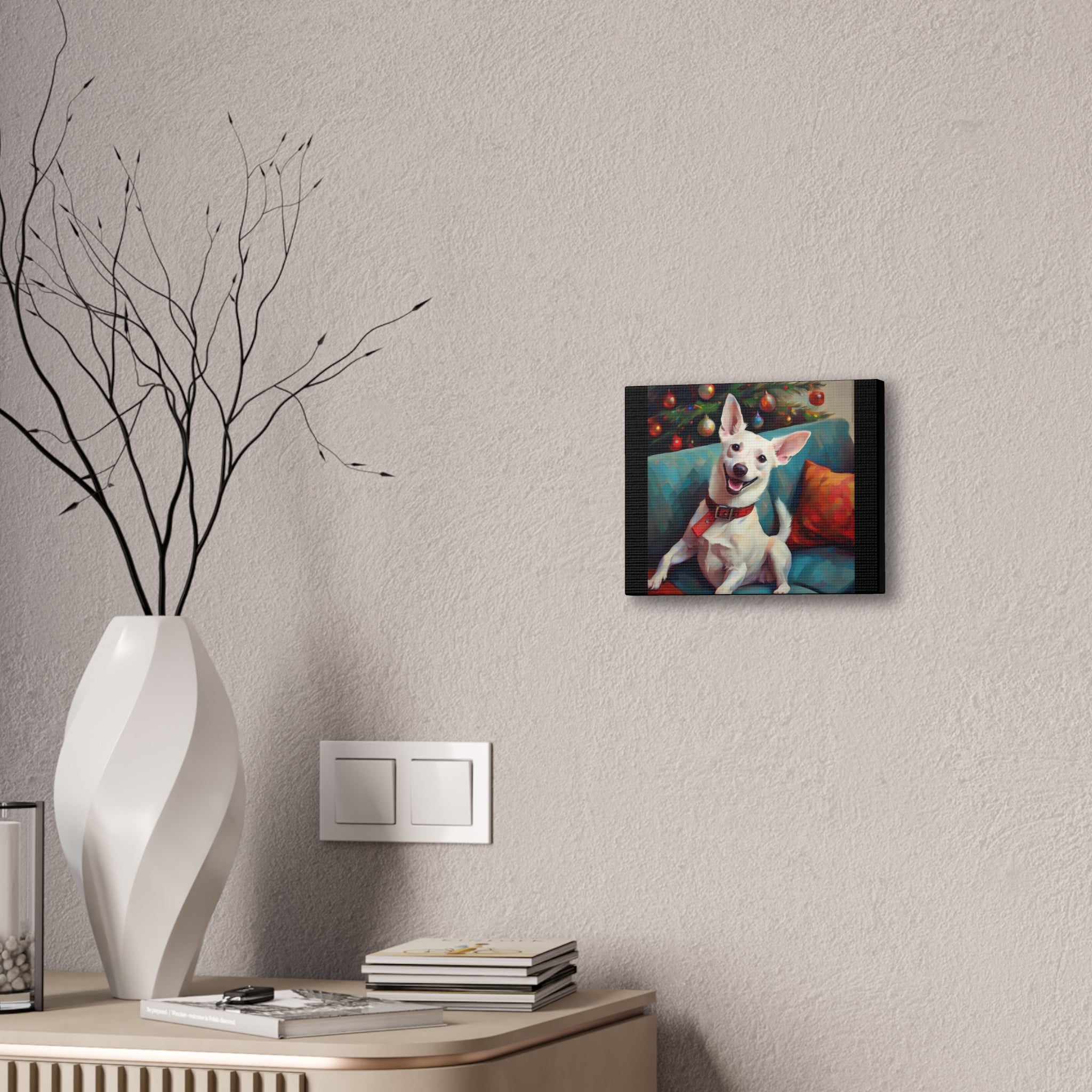 White Corgi Holiday II Canvas Painting