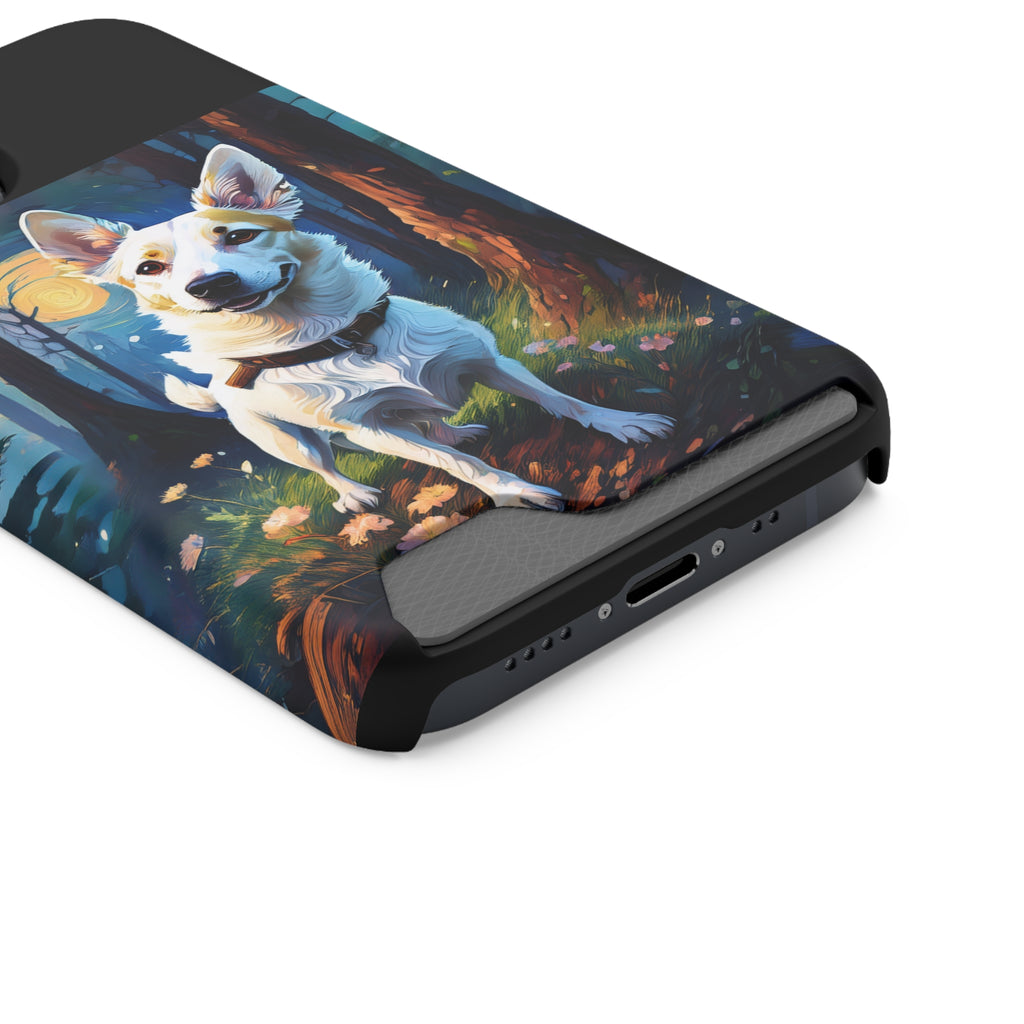 White/Tan Dog Forest Walk Phone Case with Card Holder