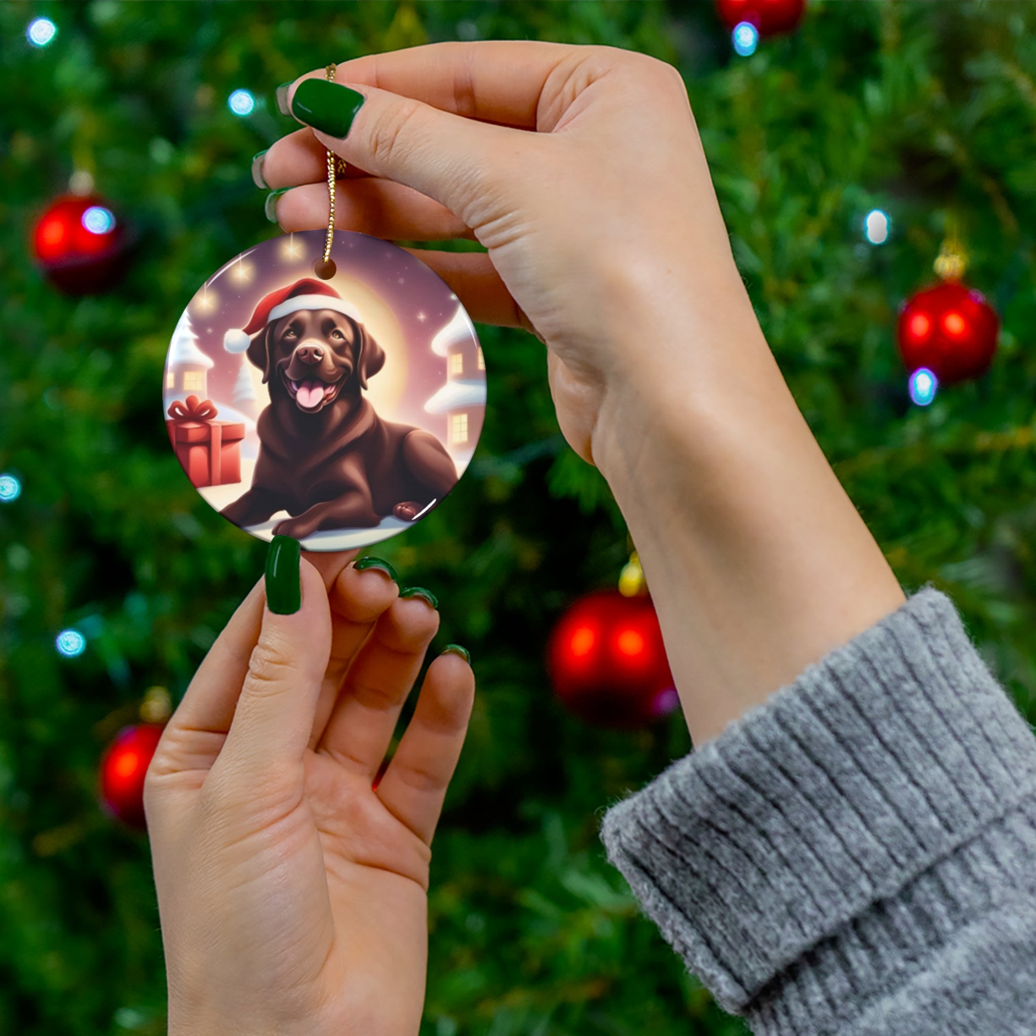 Chocolate Lab Holiday Ceramic Ornament