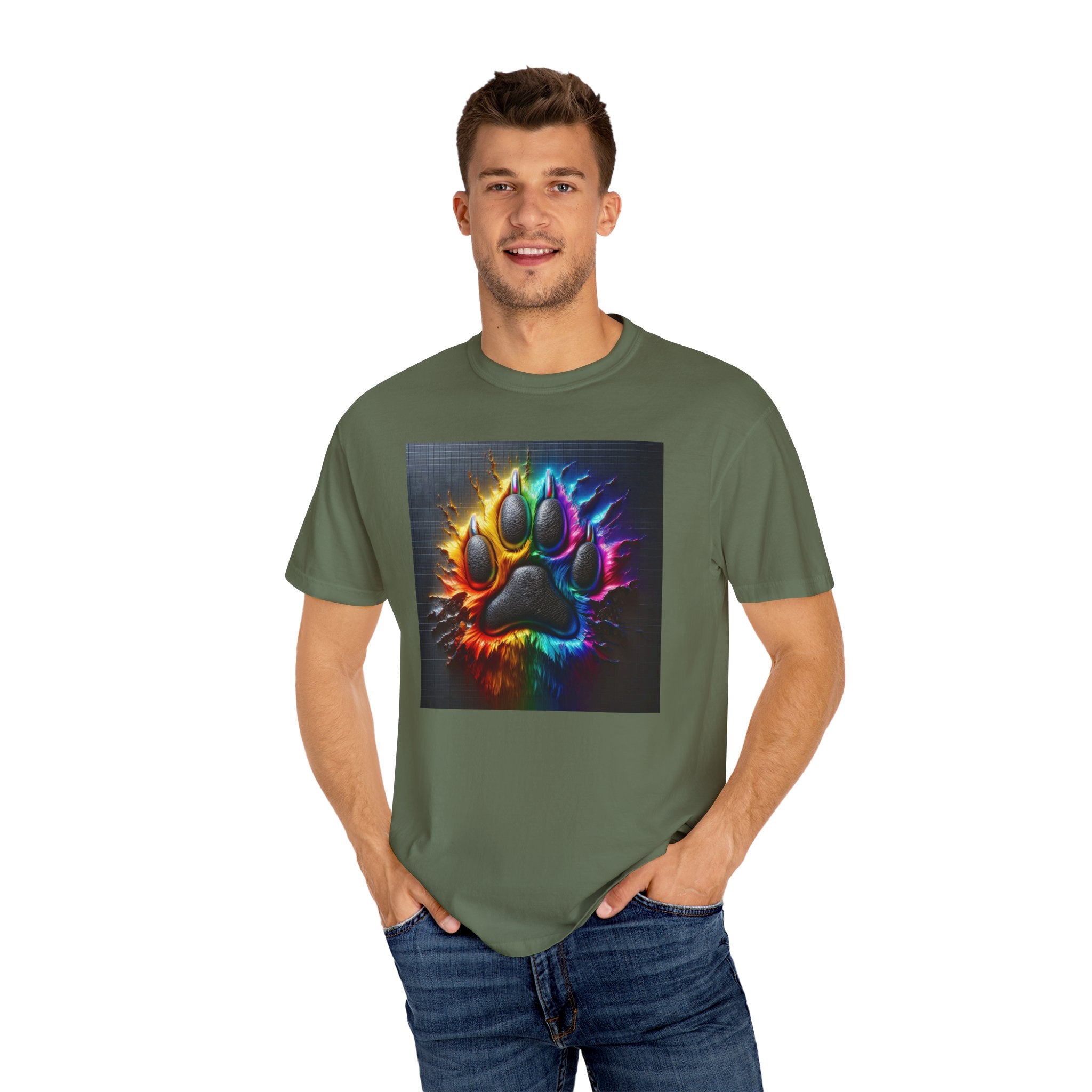 Electric Rainbow Dog Paw Unisex Garment-Dyed T-shirt