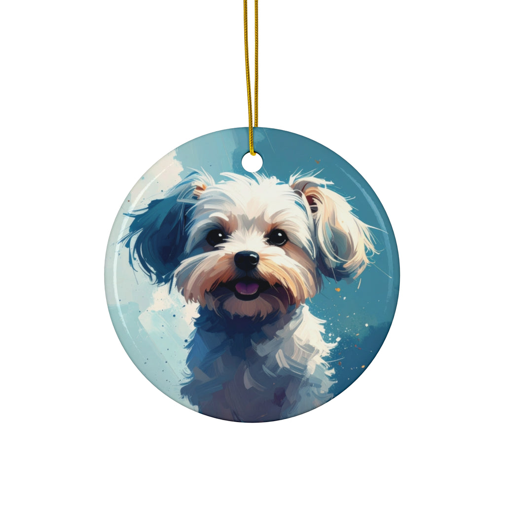 White Frost Yorkie Ceramic Ornament