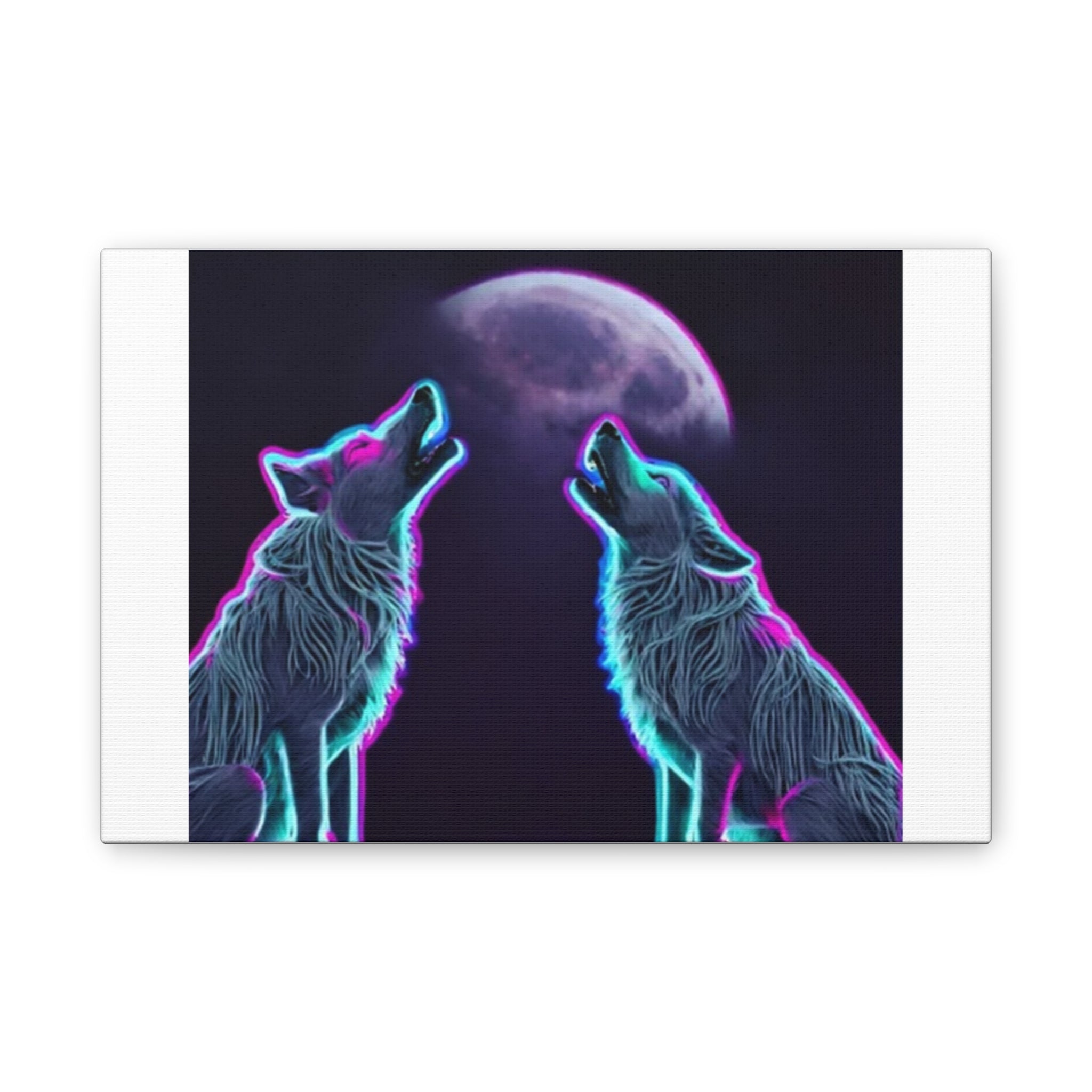 Neon Wolves Howling Canvas Stretched, 0.75"