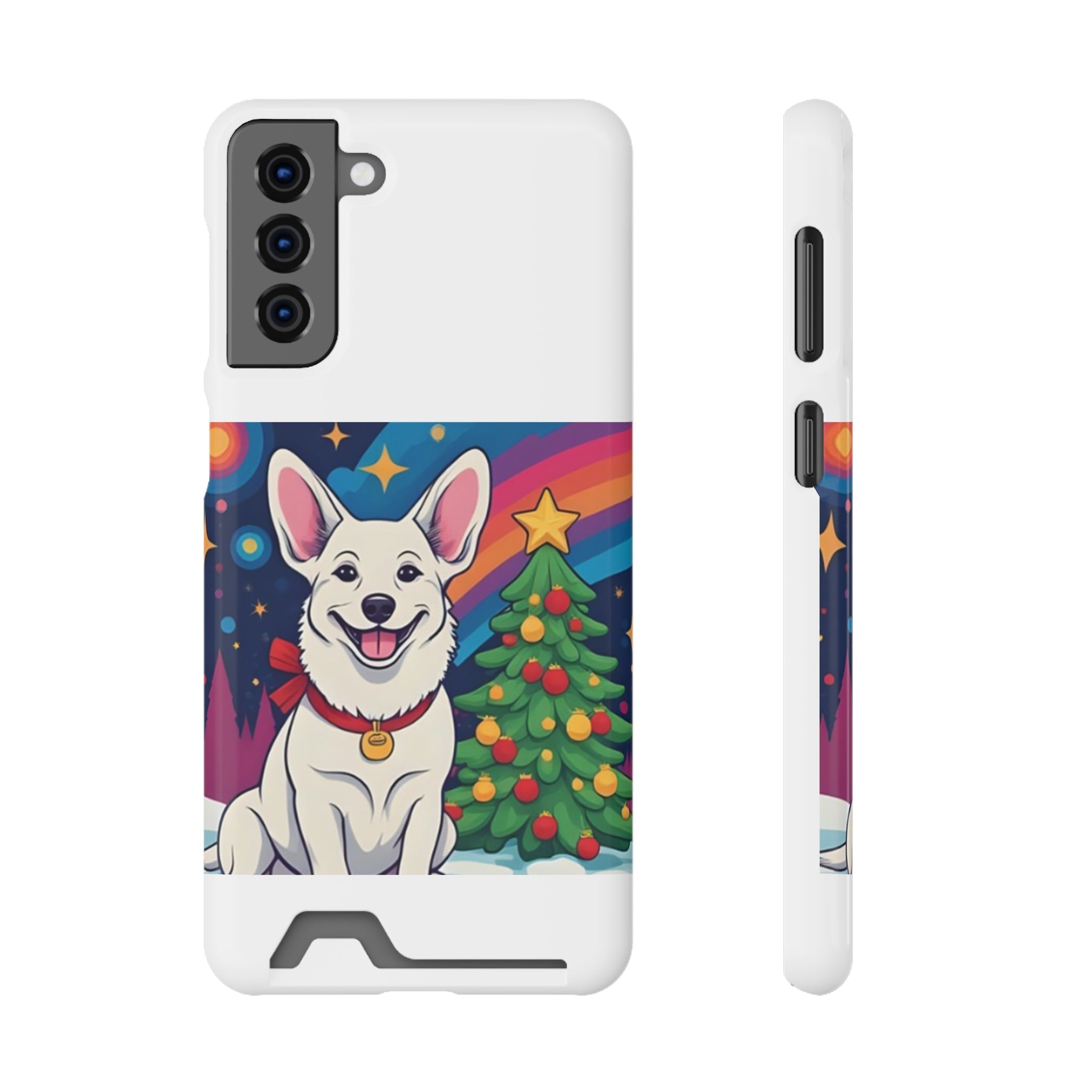 White Corgi Holiday Phone Case with Card Holder