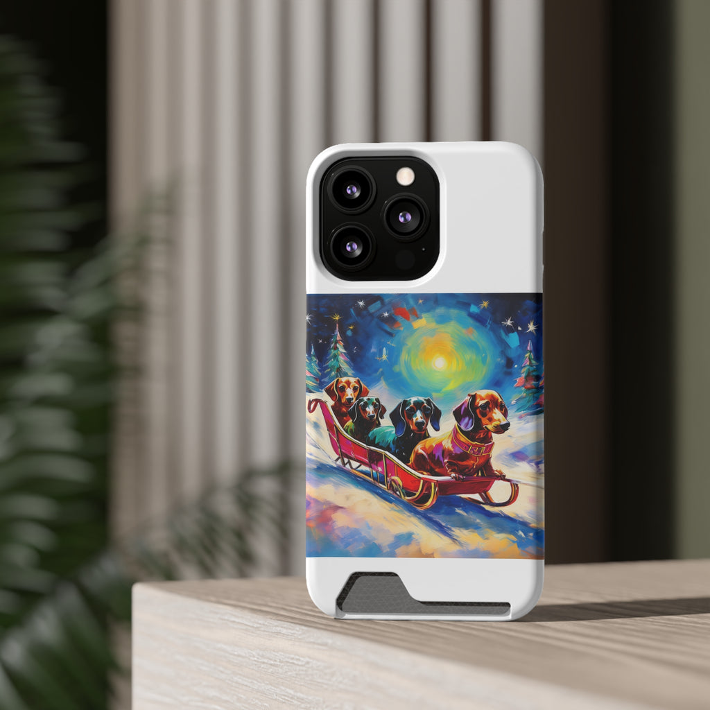Dachshund Night Sleighride Phone Case with Card Holder