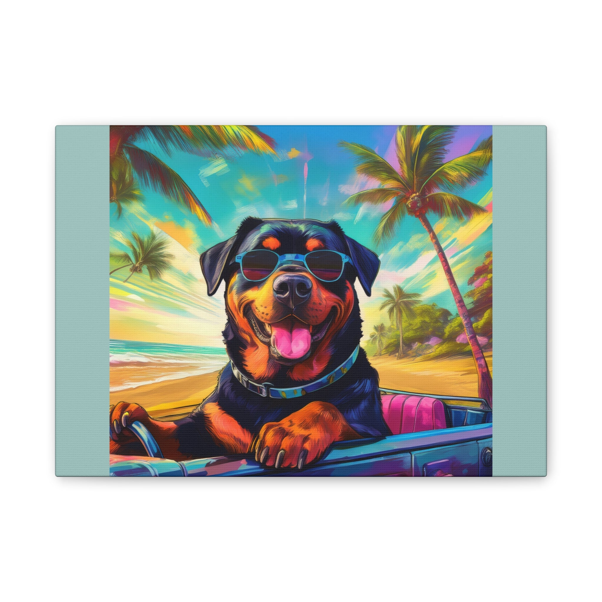 Rottweiler Beach Drive Canvas Painting