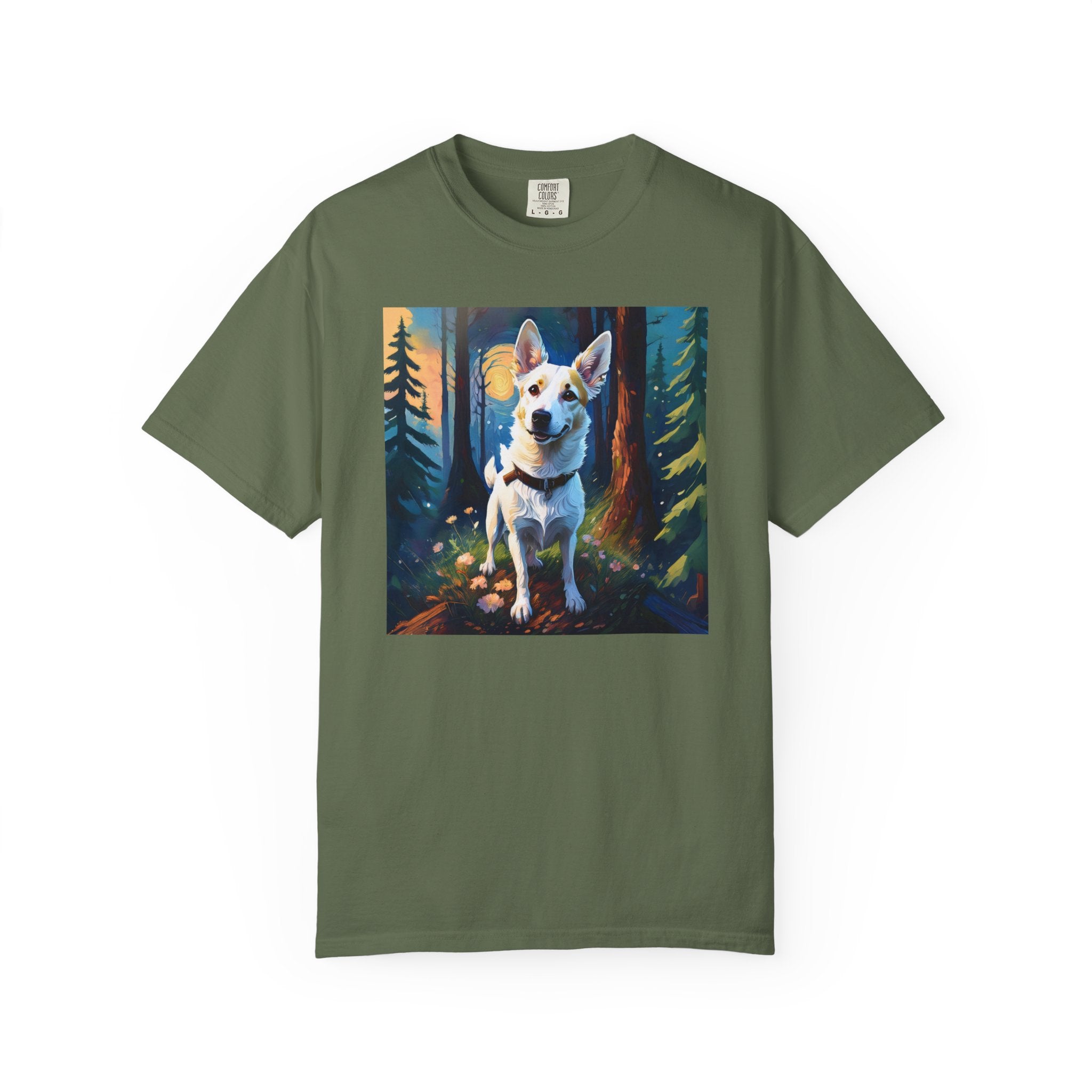 White/Tan Dog Forest Walk Unisex Garment-Dyed T-shirt