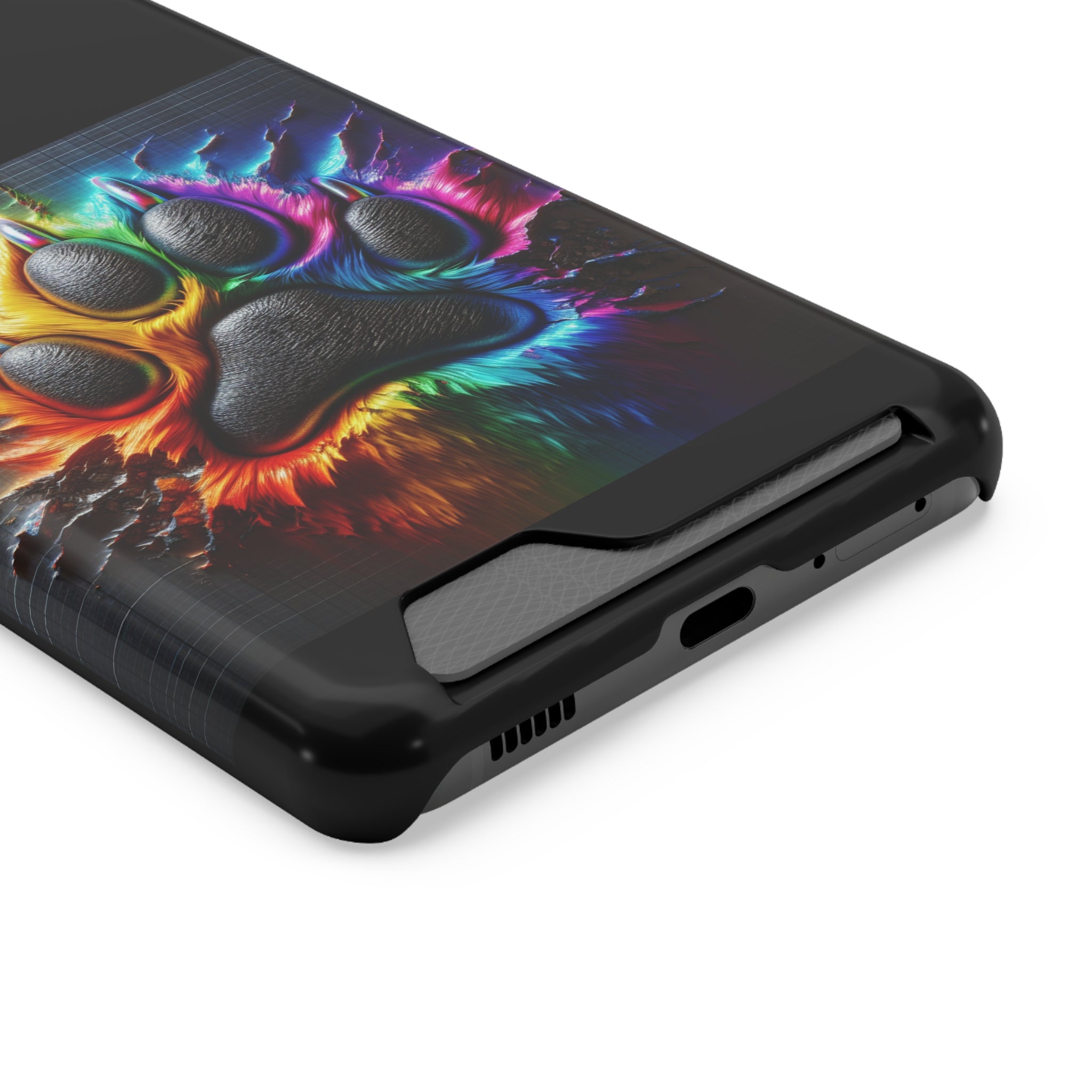 Electric Rainbow Dog Paw Phone Case with Card Holder