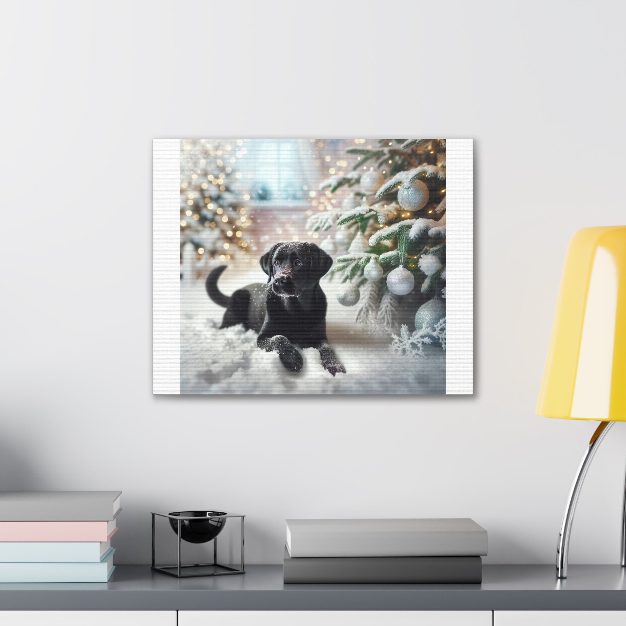 Black Lab Puppy Holiday Canvas Stretched, 0.75"
