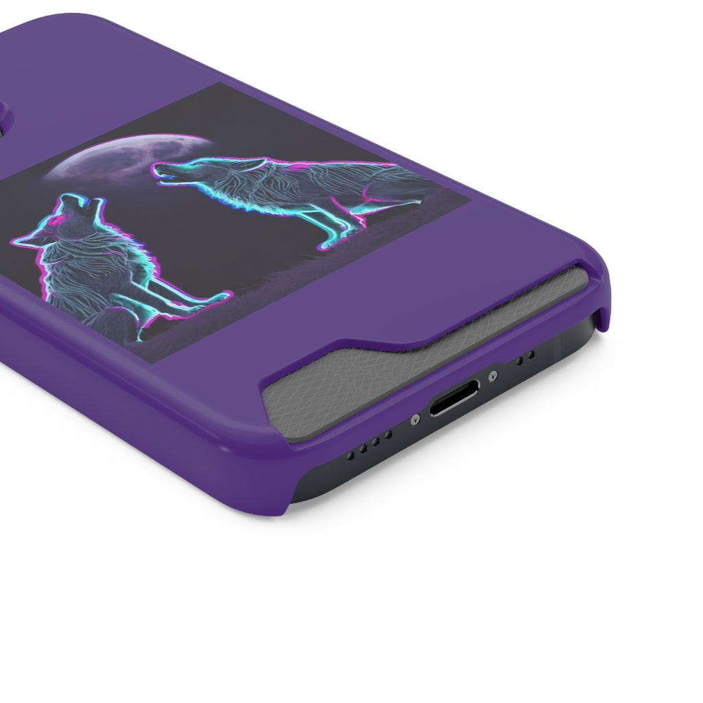 Neon Wolves Howling Phone Case with Card Holder