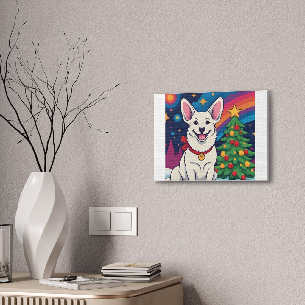 White Corgi Holiday Canvas Stretched, 0.75"