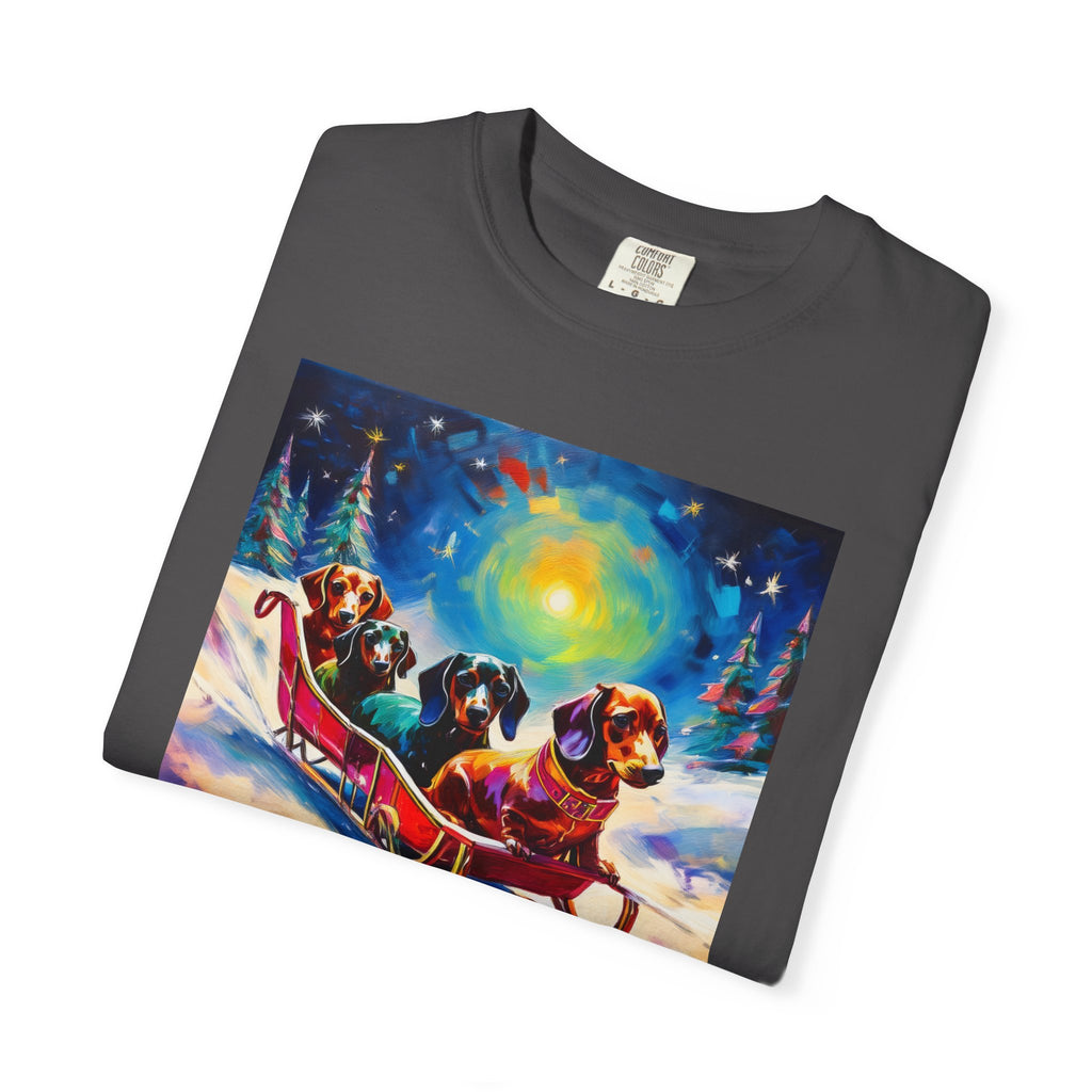 Dachshund Night Sleighride Unisex Garment-Dyed T-shirt