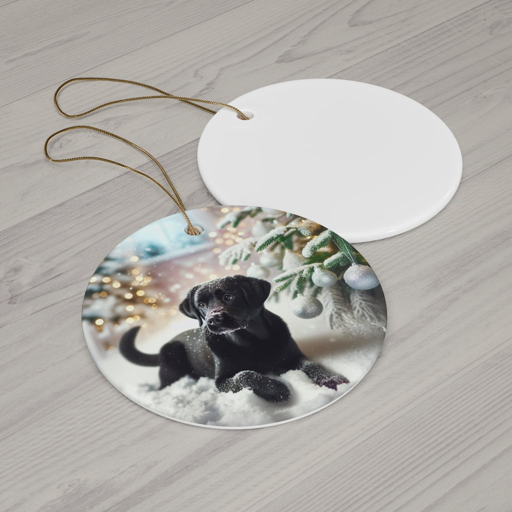 Black Lab Puppy Holiday Ceramic Ornament