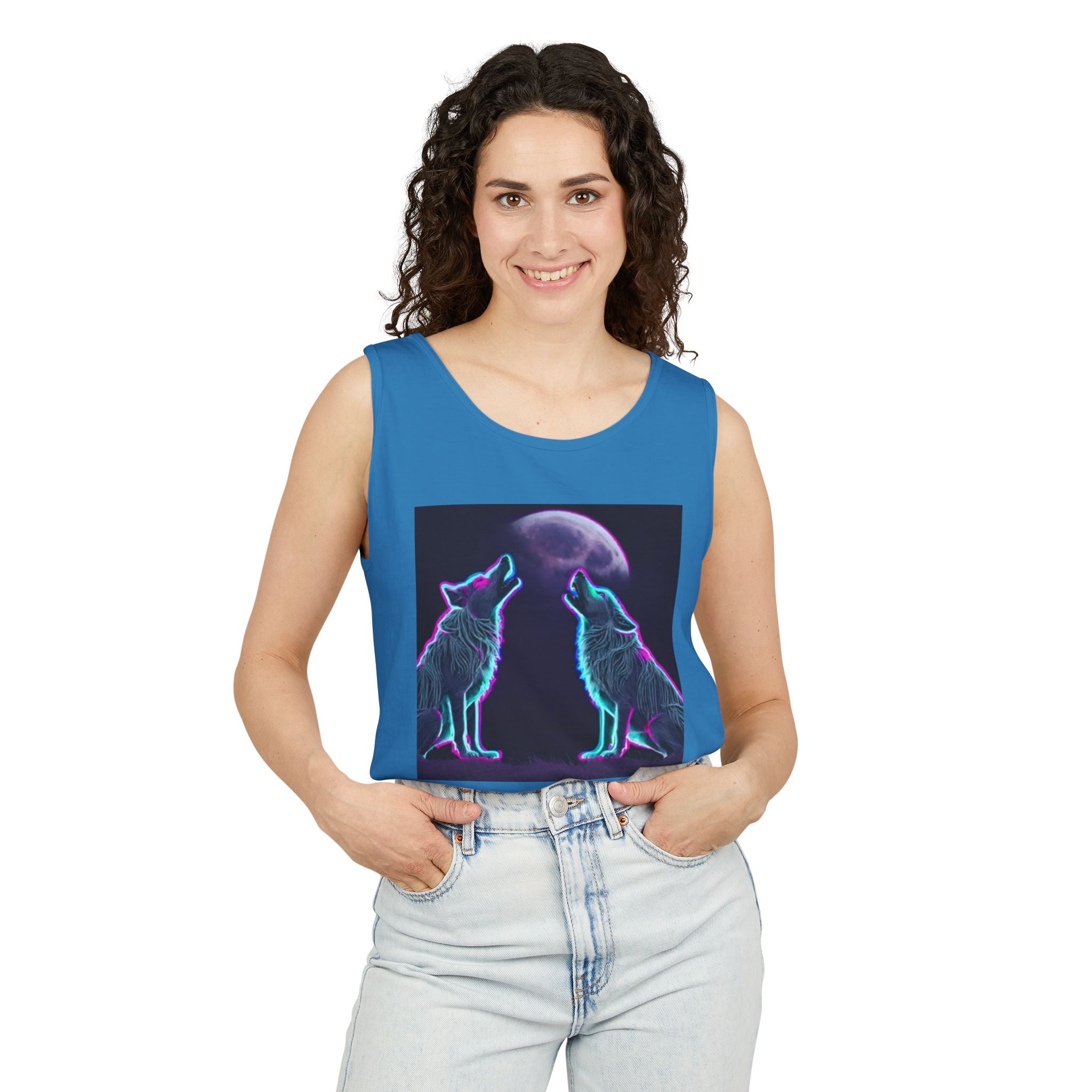 Neon Wolves Howling Unisex Tank Top