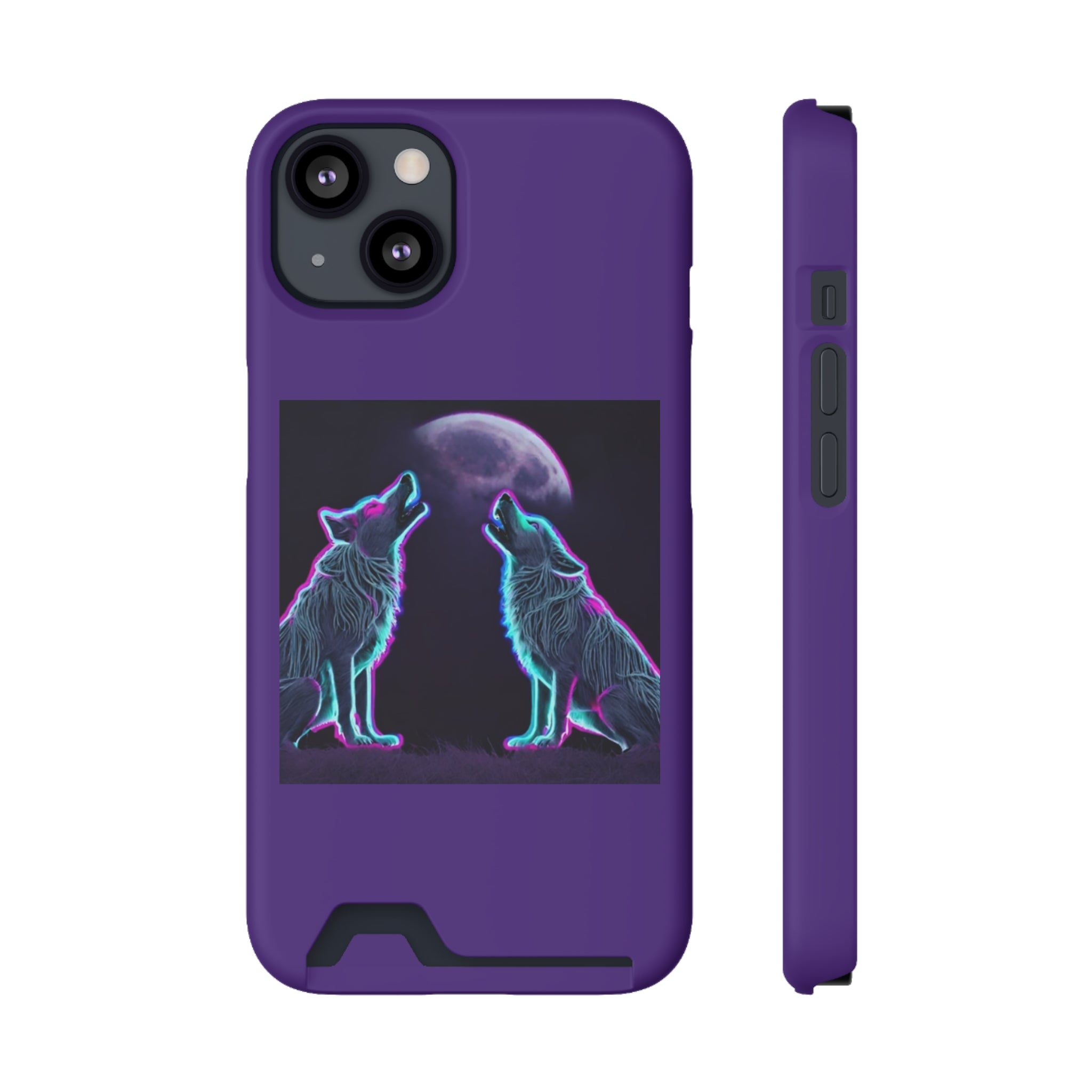 Neon Wolves Howling Phone Case with Card Holder