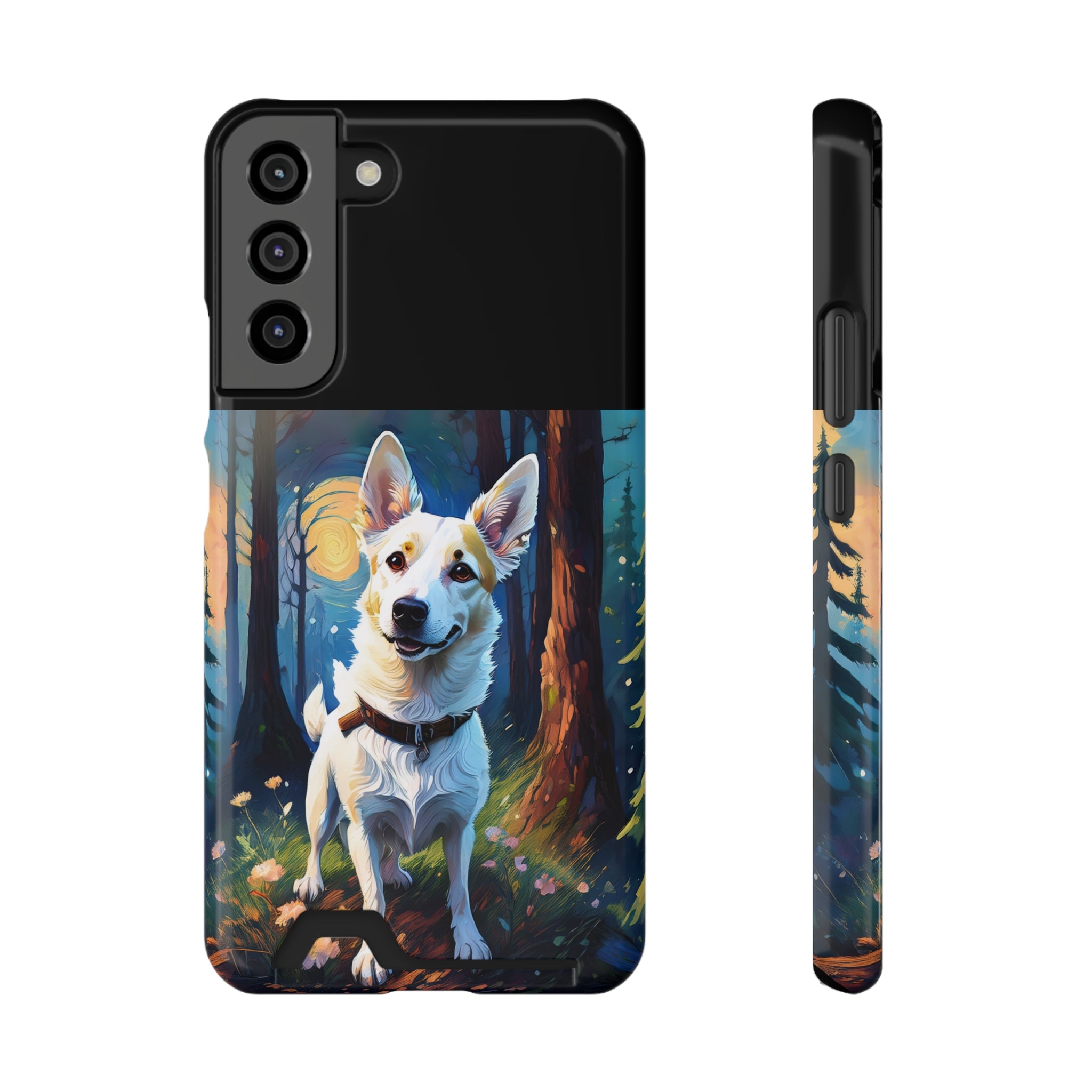 White/Tan Dog Forest Walk Phone Case with Card Holder