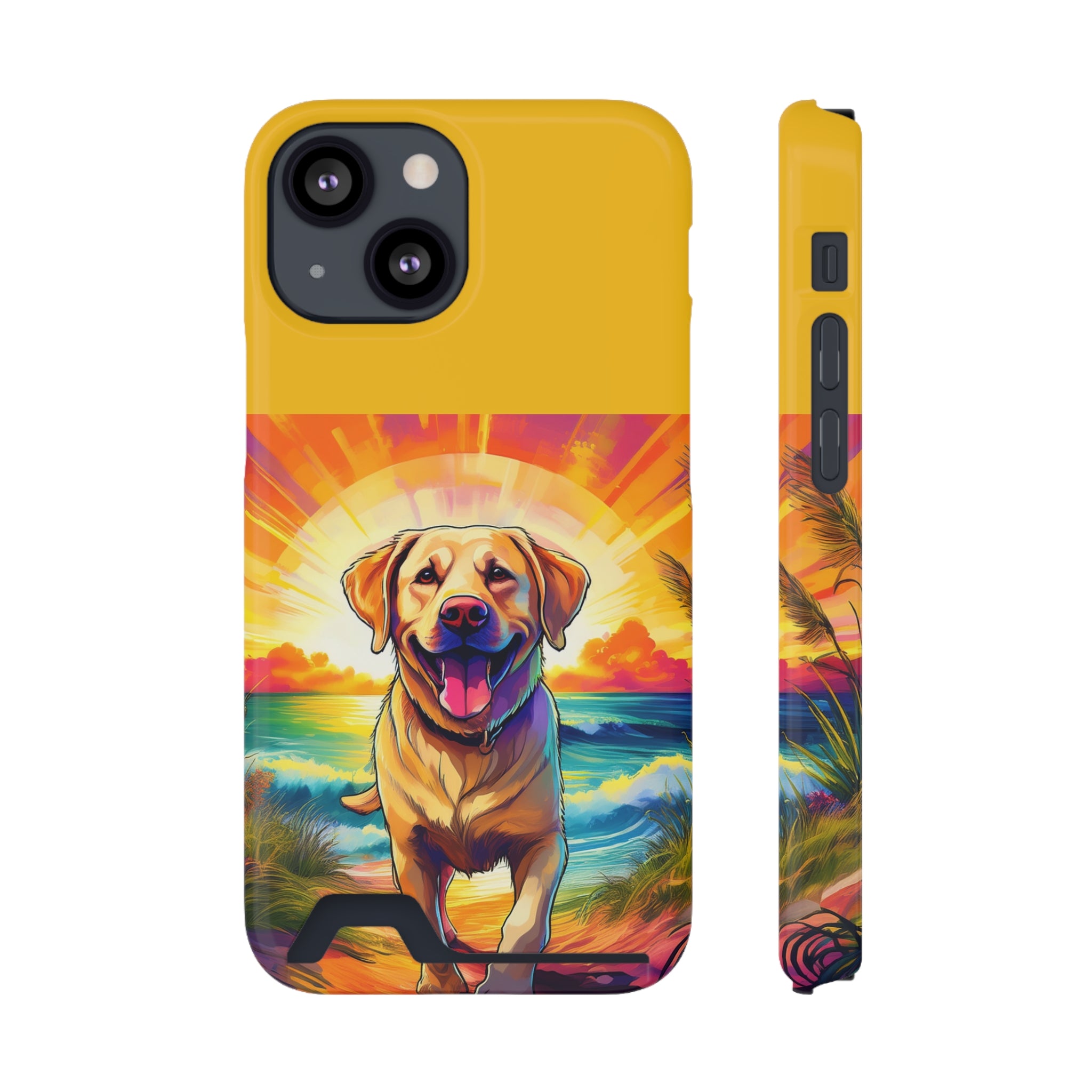 Yellow Lab Sunset Beach Phone Case with Card Holder