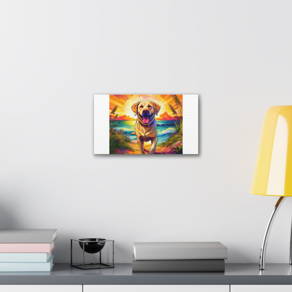 Yellow Lab Sunset Beach Canvas Stretched, 0.75"