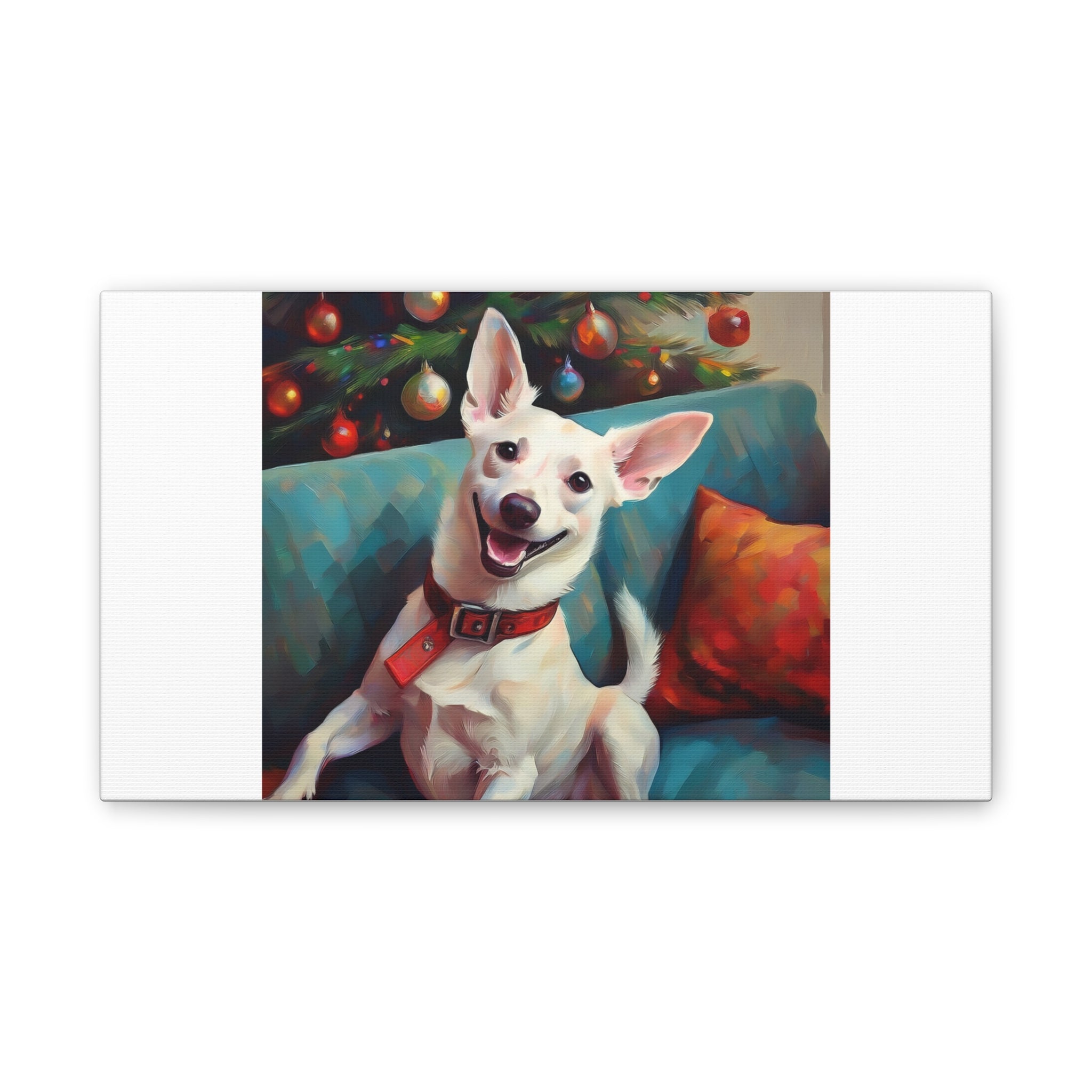White Corgi Holiday II Canvas Painting