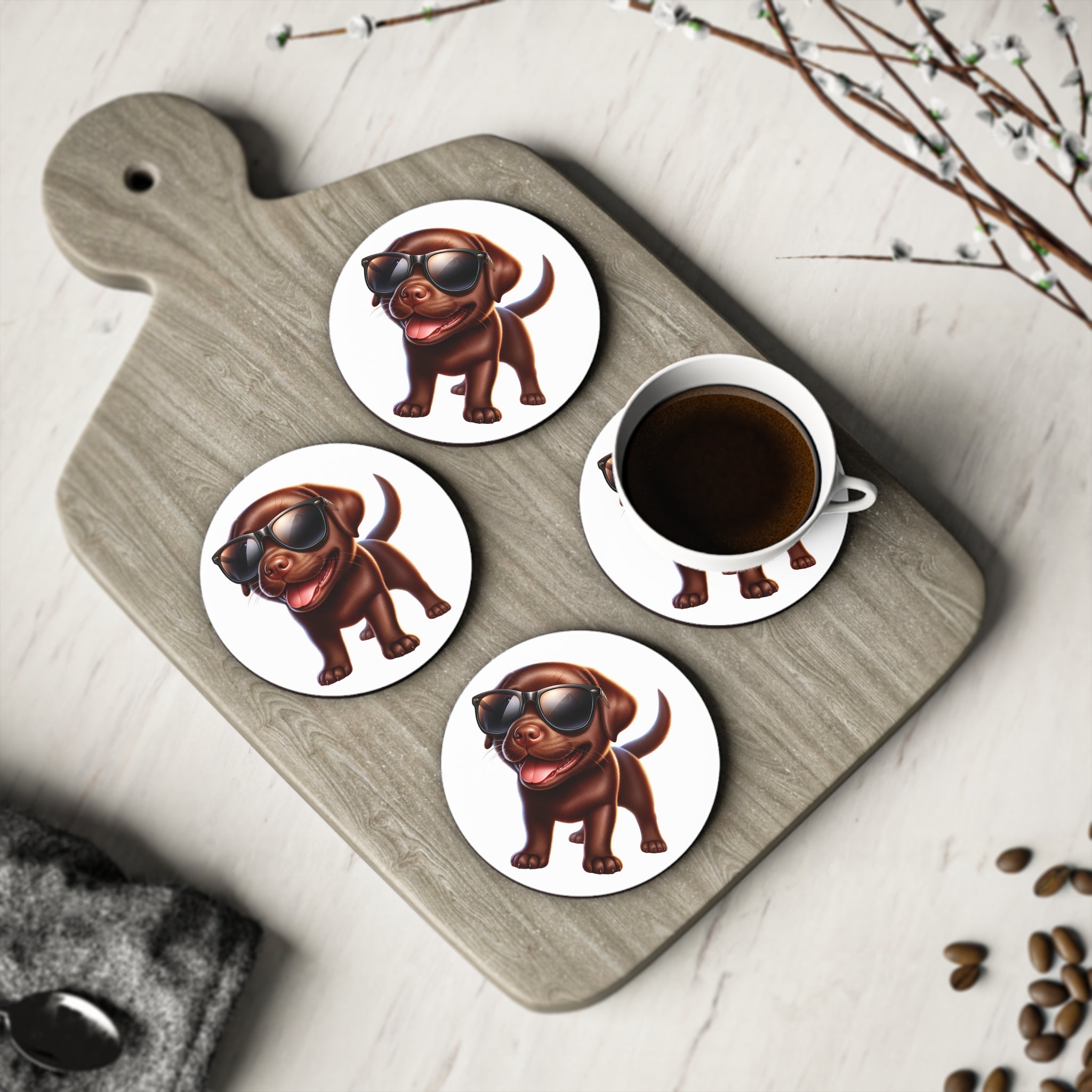 Chocolate Lab w/ sunglasses Coasters
