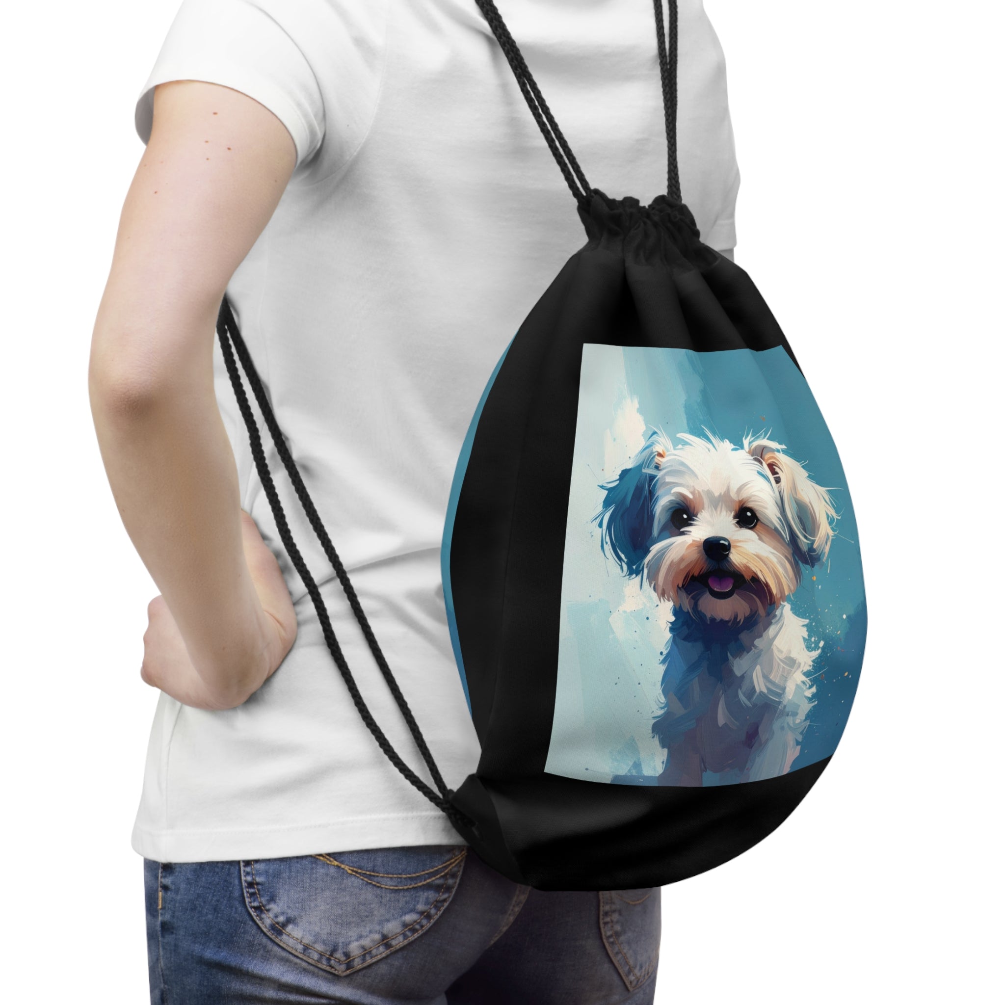White Frost Yorkie Drawstring Bag