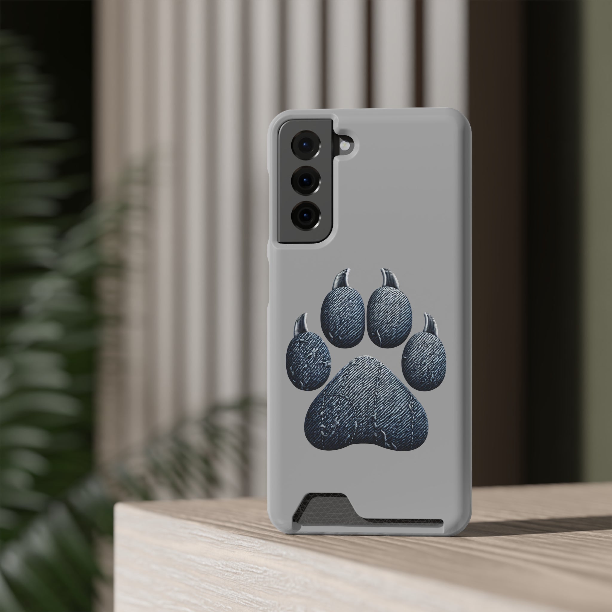 Denim Dog Paw Phone Case with Card Holder