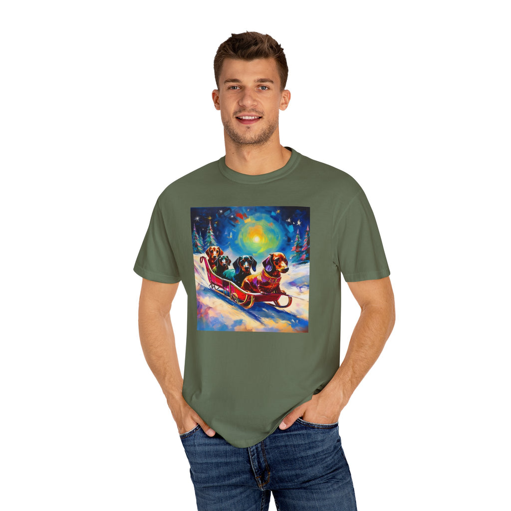Dachshund Night Sleighride Unisex Garment-Dyed T-shirt