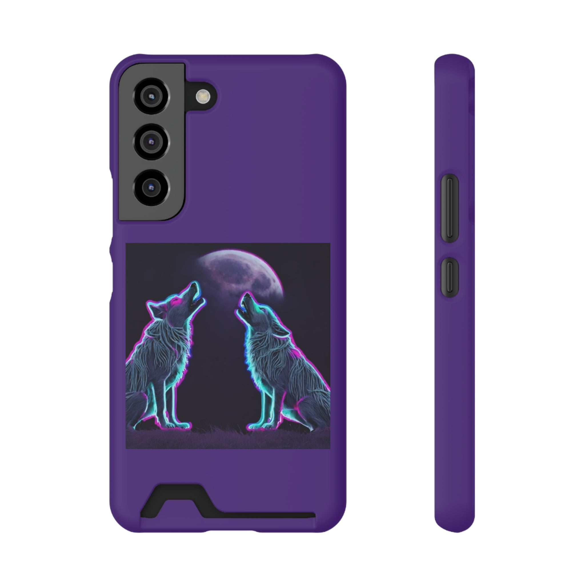Neon Wolves Howling Phone Case with Card Holder