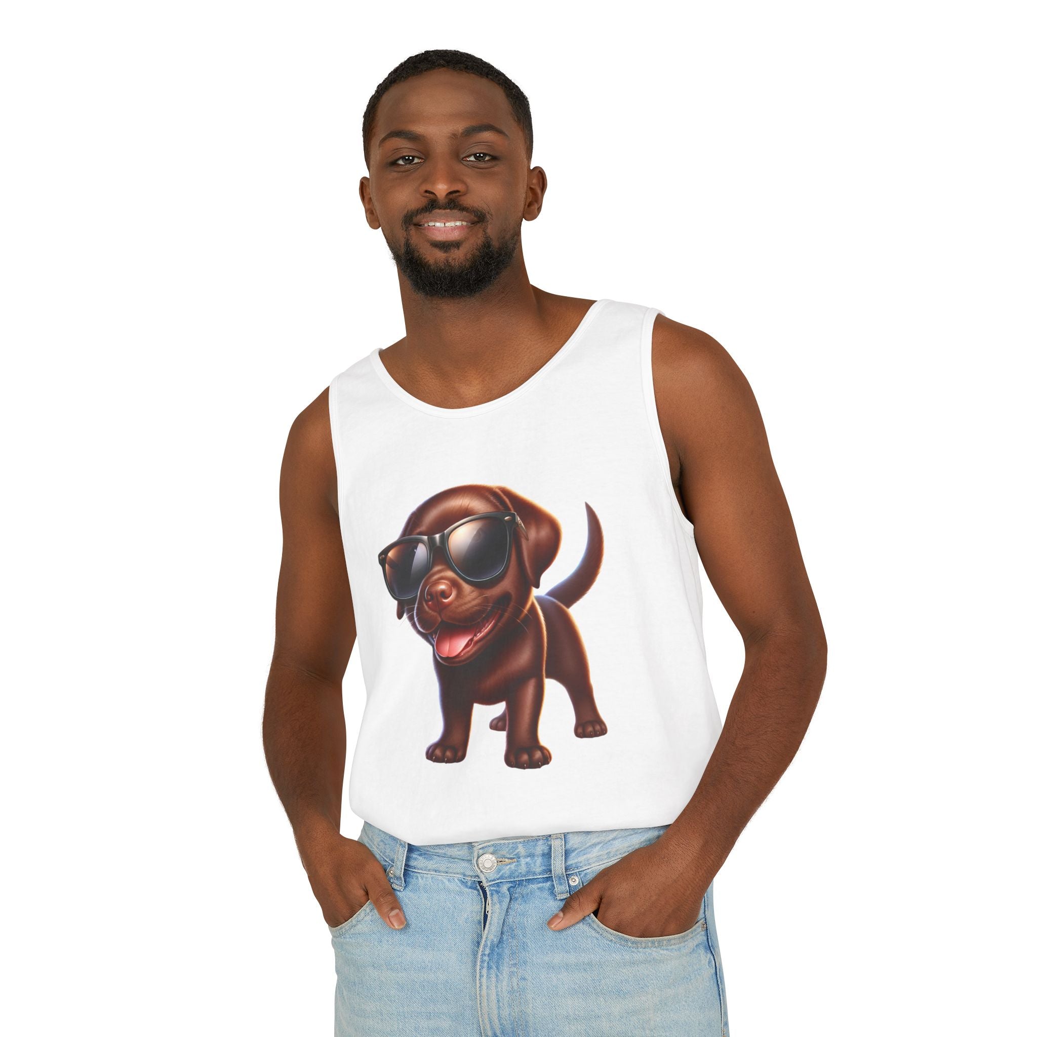 Chocolate Lab w/ sunglasses Unisex Tank Top