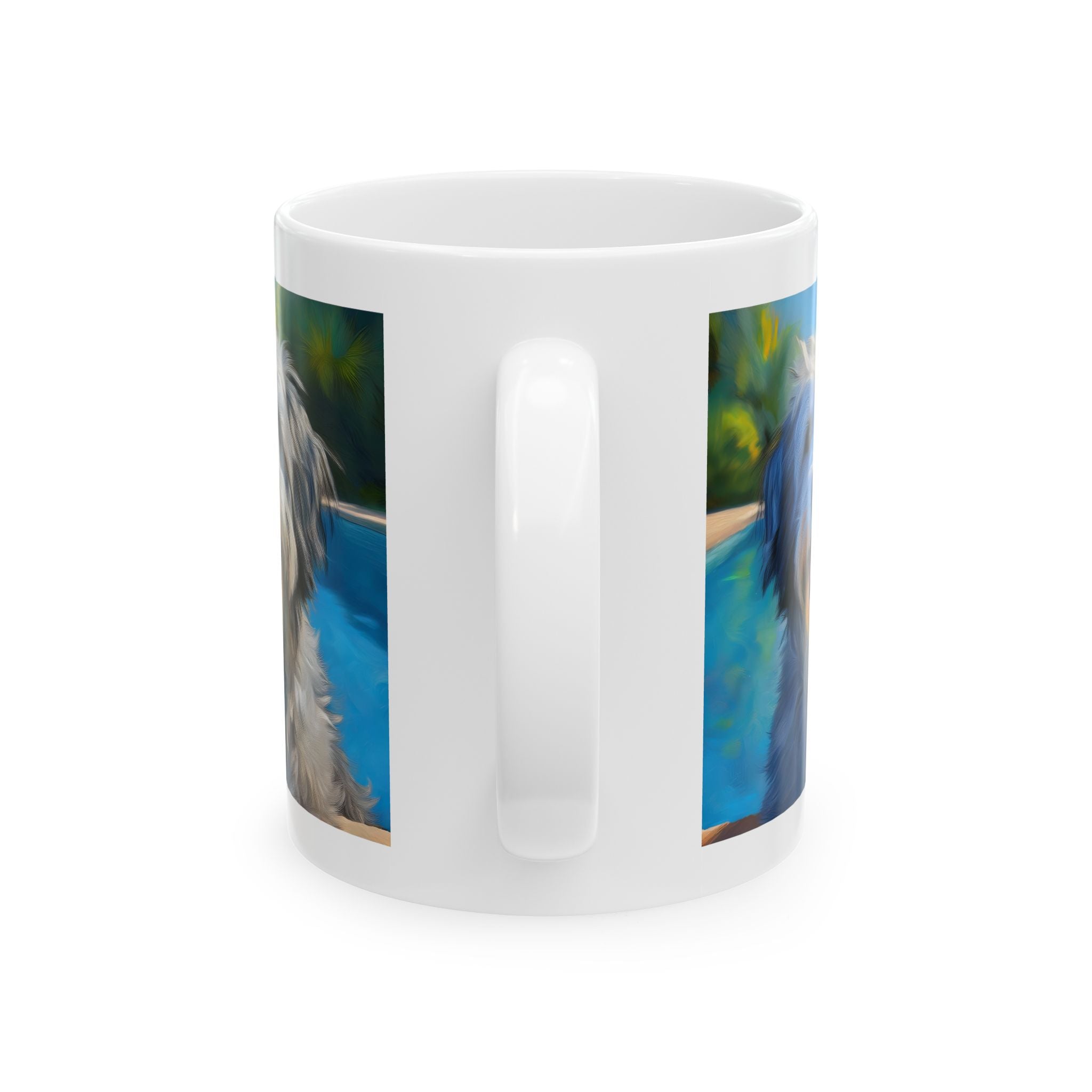Grey Shaggy Dog Poolside Ceramic Mug, (11oz, 15oz)