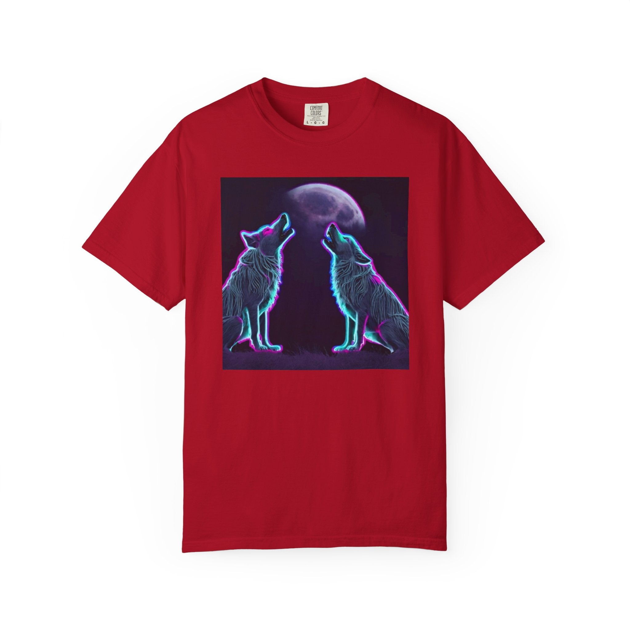 Neon Wolves Howling Unisex Garment-Dyed T-shirt