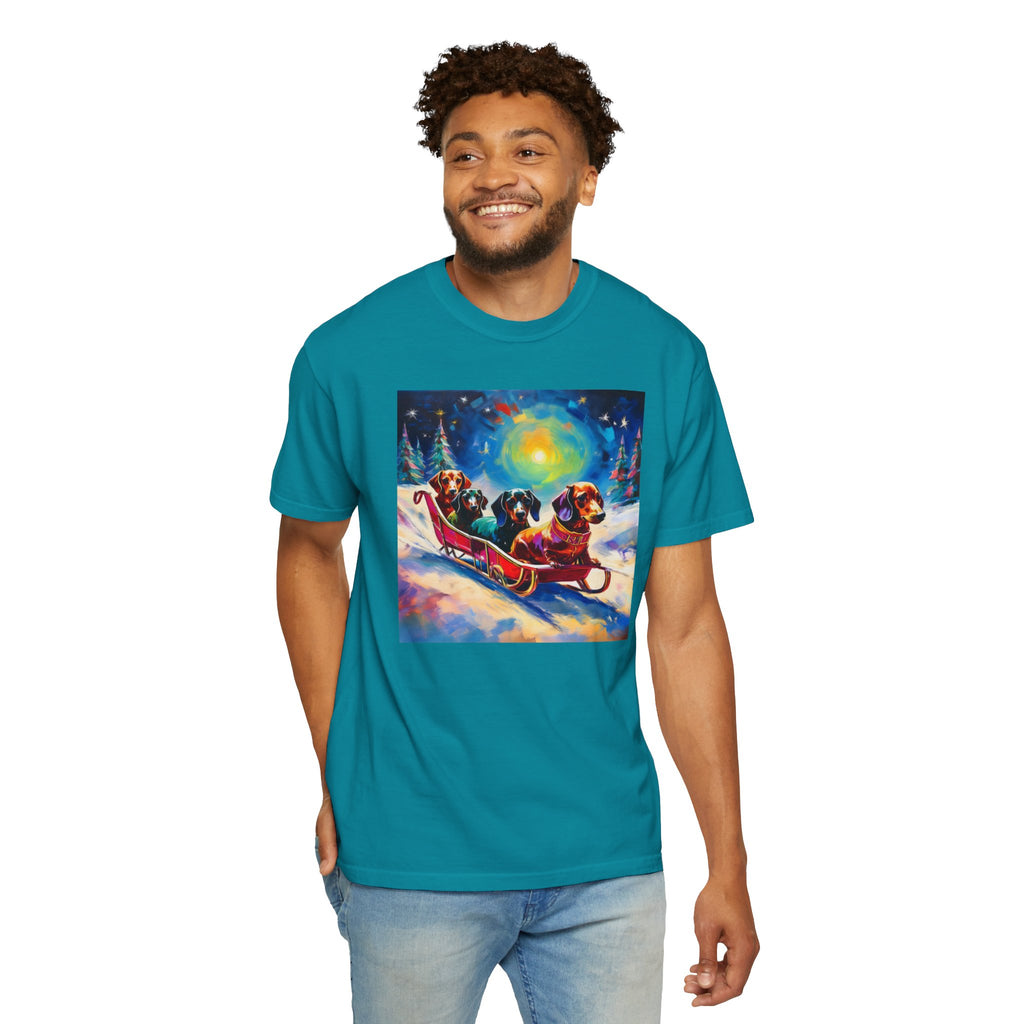 Dachshund Night Sleighride Unisex Garment-Dyed T-shirt