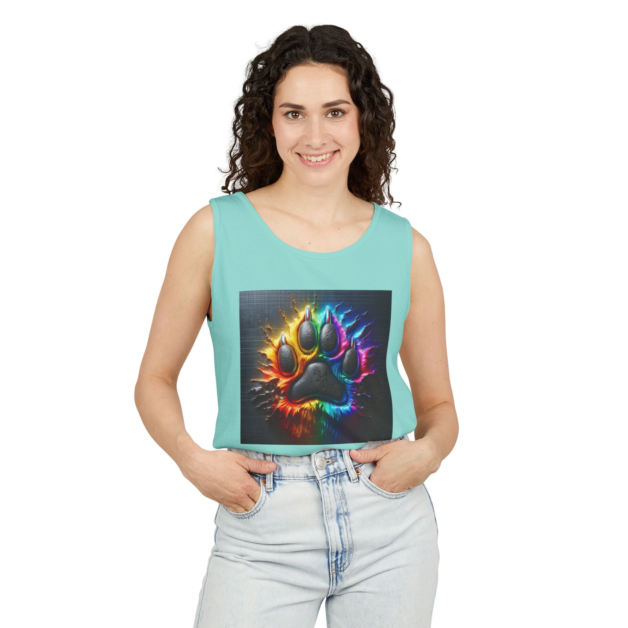 Electric Rainbow Dog Paw Unisex Tank Top