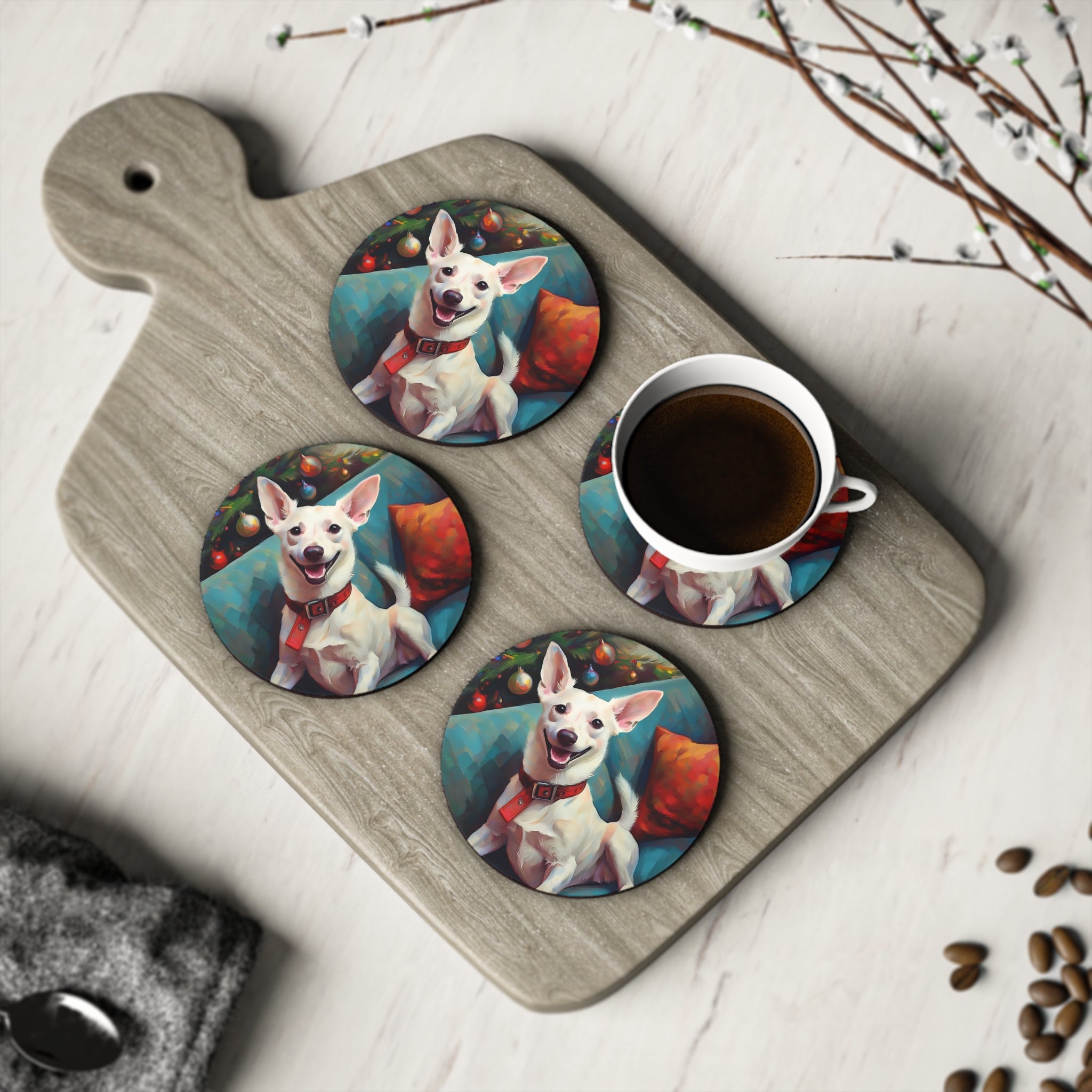White Corgi Holiday II Coasters