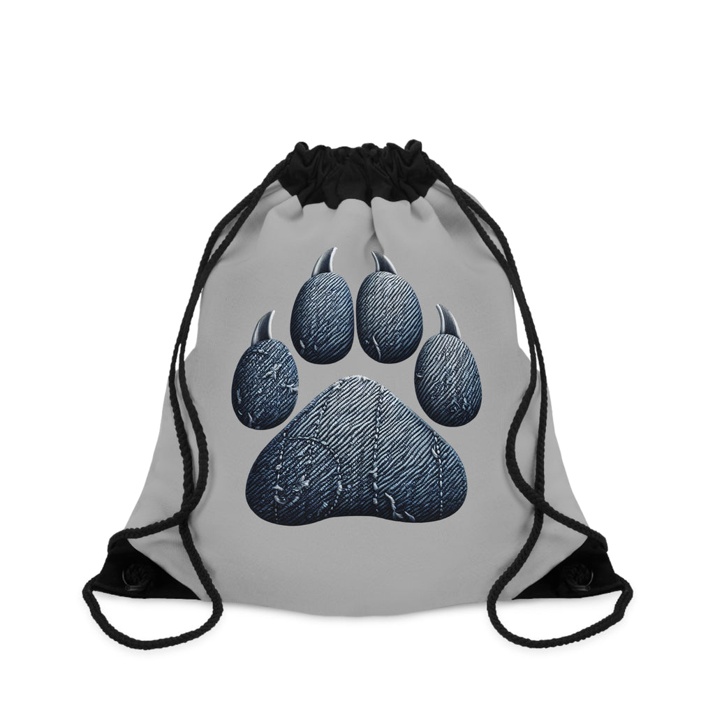 Denim Dog Paw Drawstring Bag