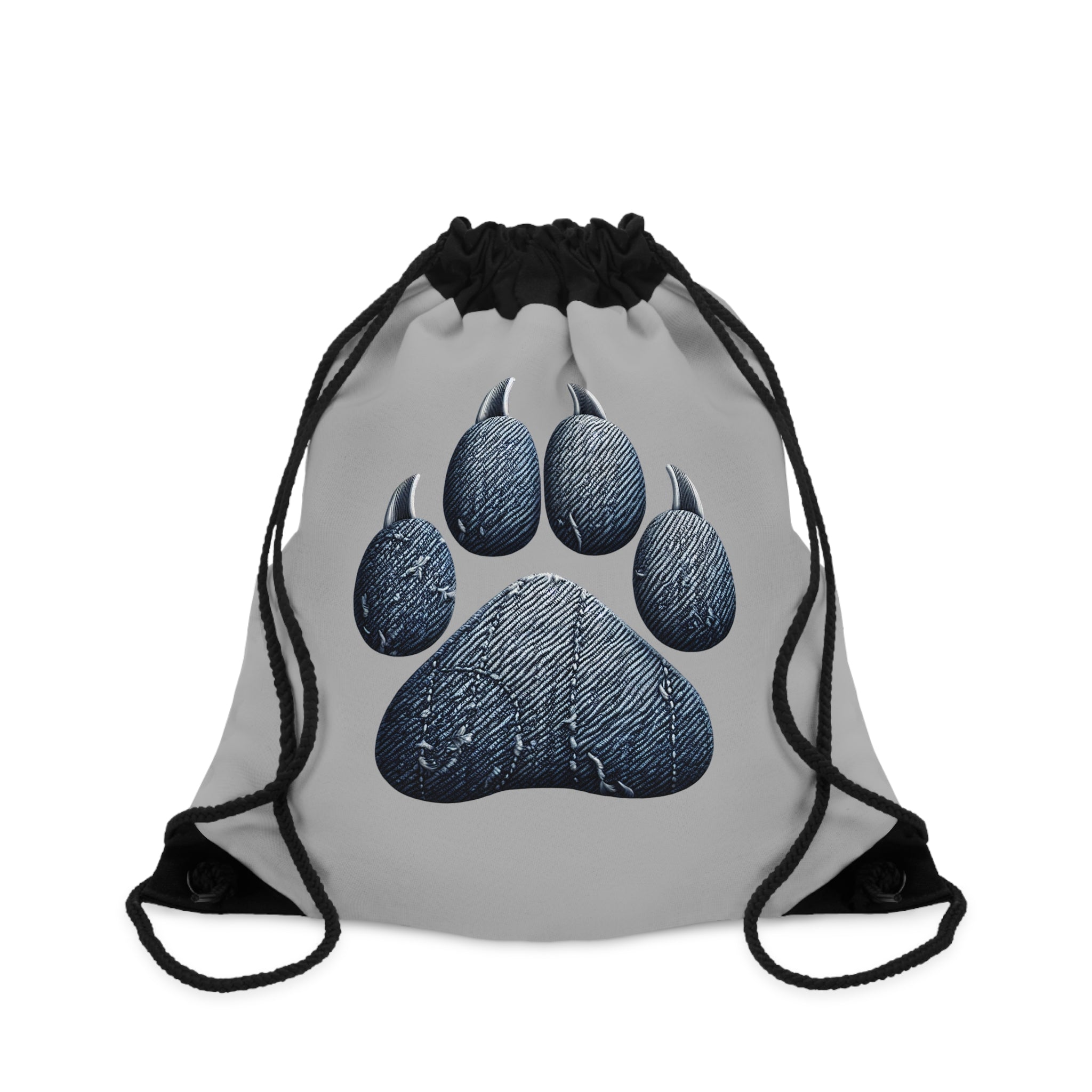Denim Dog Paw Drawstring Bag