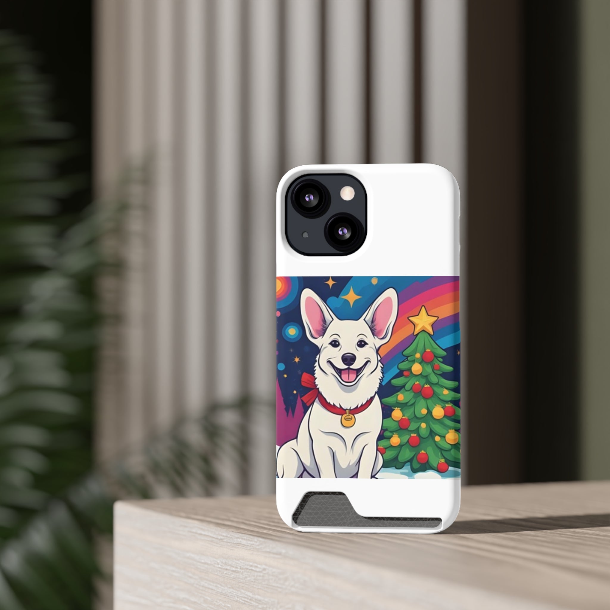 White Corgi Holiday Phone Case with Card Holder