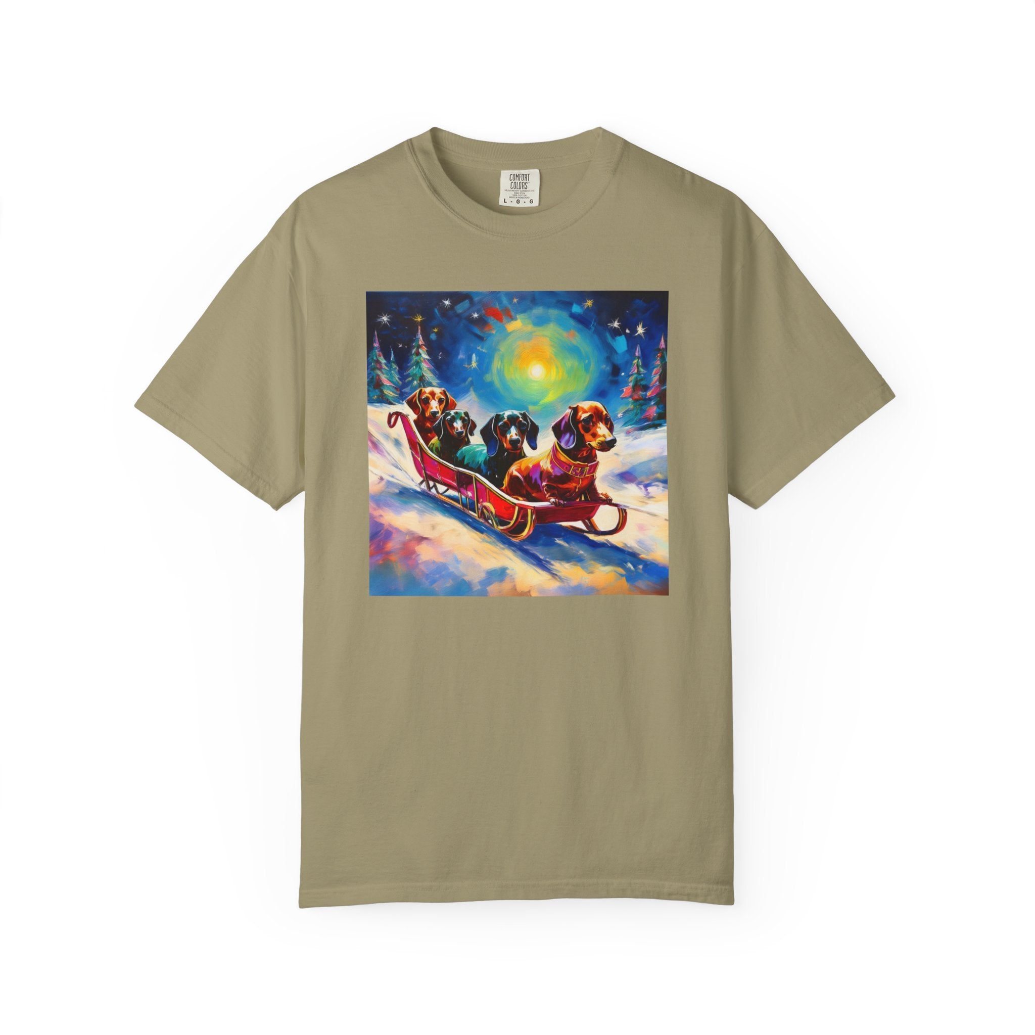 Dachshund Night Sleighride Unisex Garment-Dyed T-shirt