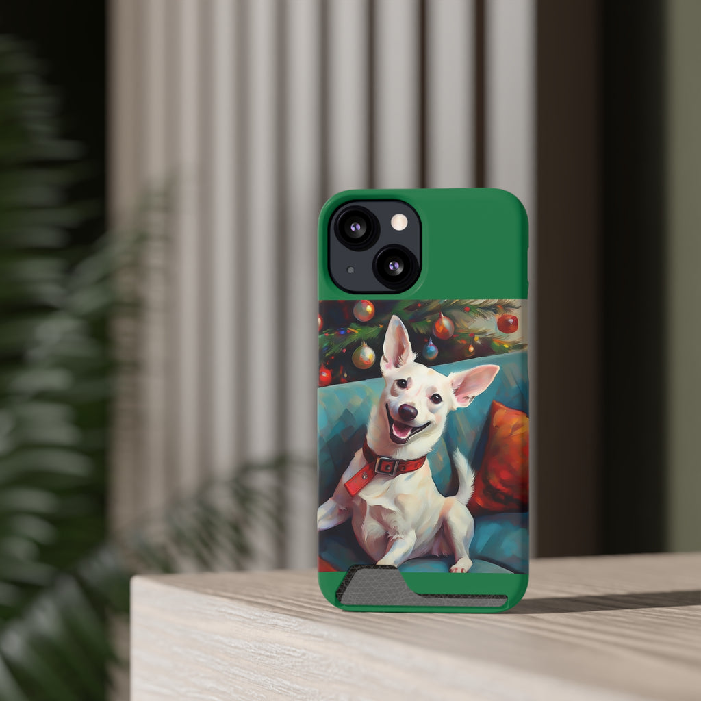 White Corgi Holiday II Phone Case with Card Holder