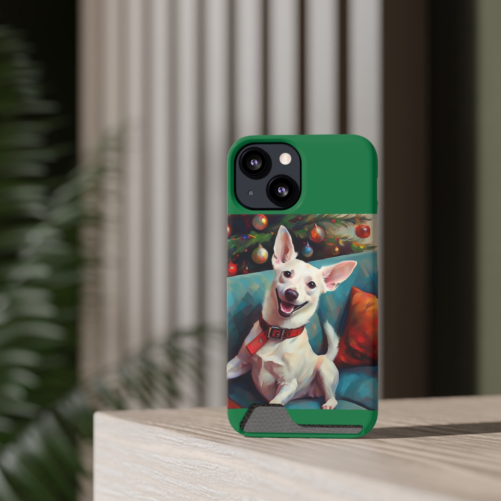 White Corgi Holiday II Phone Case with Card Holder