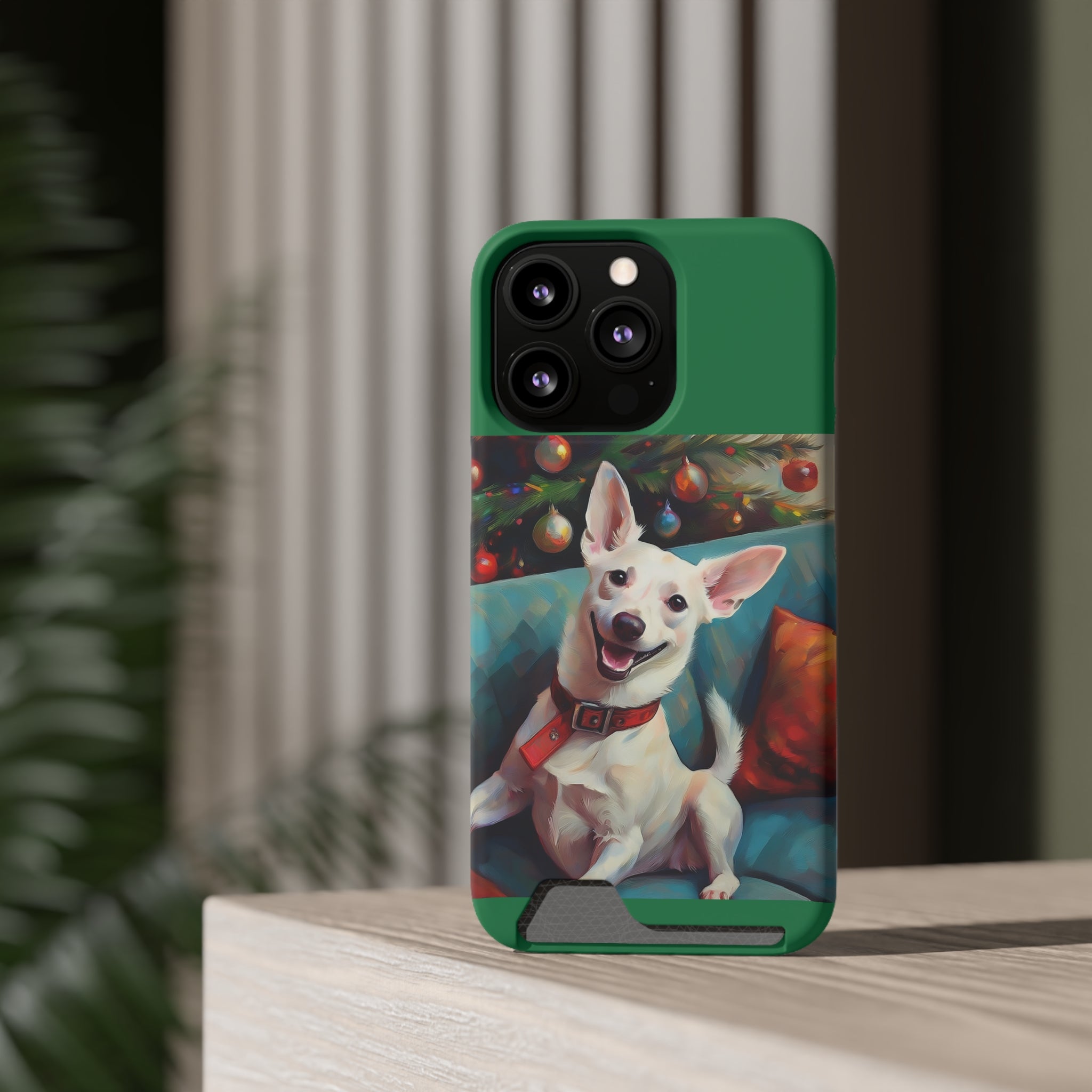 White Corgi Holiday II Phone Case with Card Holder