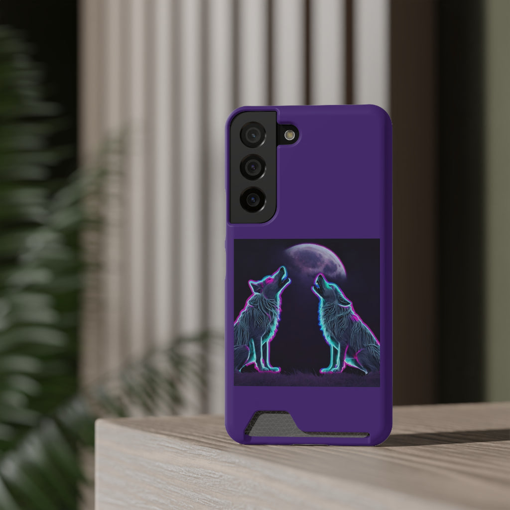 Neon Wolves Howling Phone Case with Card Holder