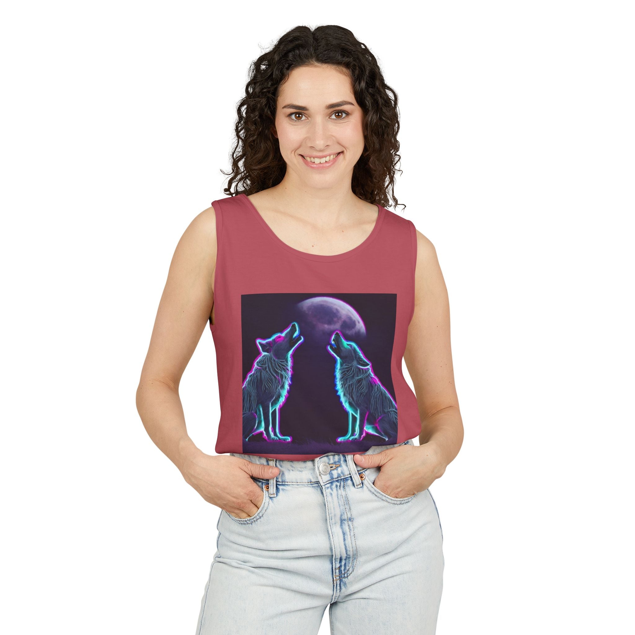 Neon Wolves Howling Unisex Tank Top
